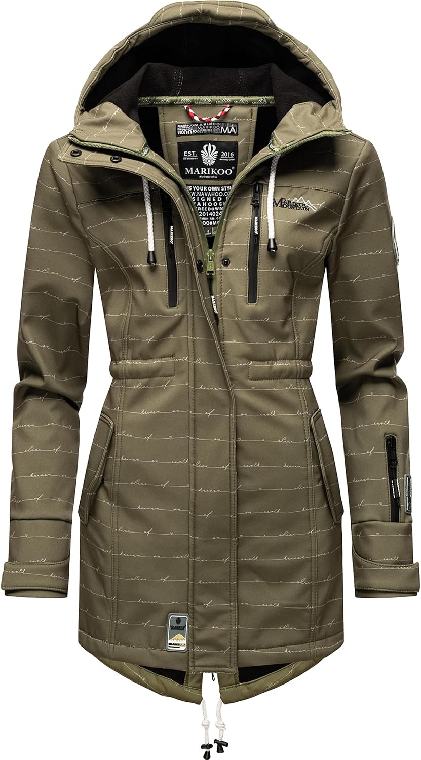 MARIKOO Damen Übergangsjacke Softshellmantel wasserdicht atmungsaktiv mit Kapuze Zimtzicke XS-3XL
