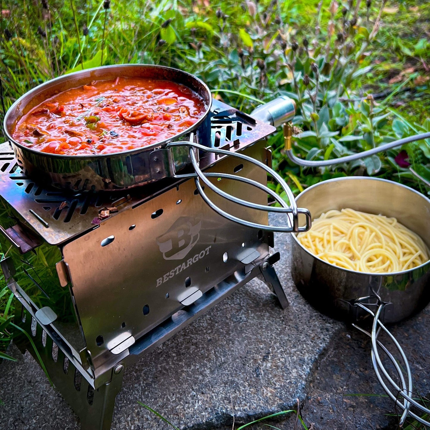 Bestargot Camping Kochgeschirr Set Kochtopf mit Pfanne,Outdoor Kochgeschirr Picknick Topf,Ultraleicht Camping Topf Pfanne Set,Camping Geschirr Set für Bushcraft