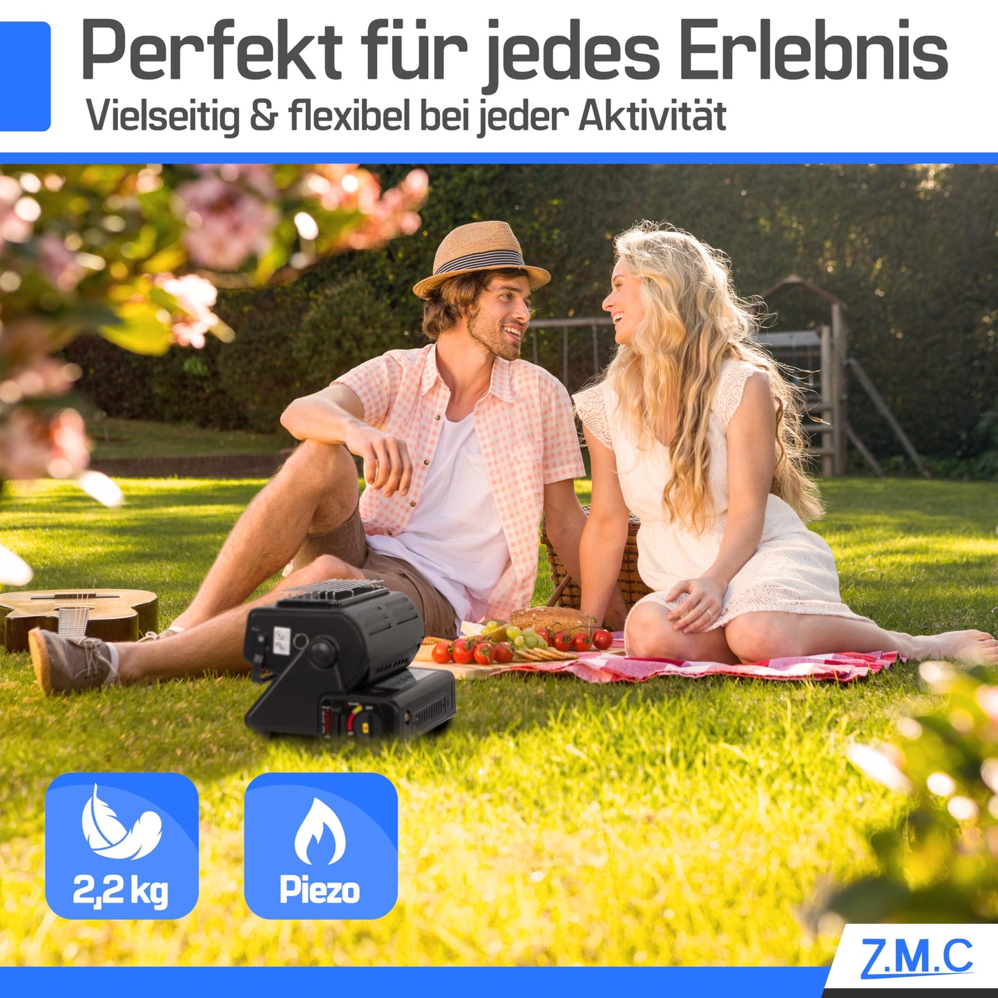 Z.M.C 2-in-1 Tragbare Keramik Gasheizung und Gaskocher 1,3 kW, mit LPG Anschluss + 4 Gaskartuschen, Campingkocher mit Piezozündung, Camping Heizung, Gasheizer für Indoor, Outdoor, Zelten Wohnwagen