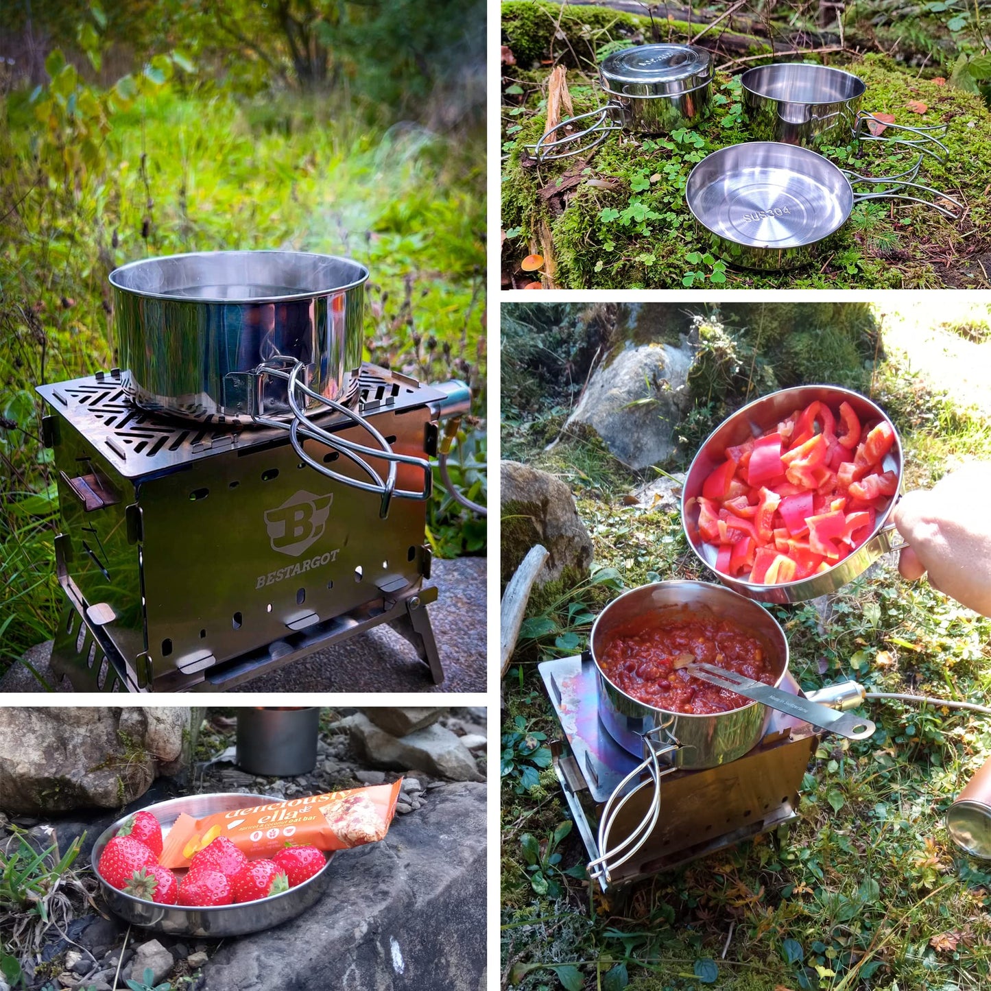 Bestargot Camping Kochgeschirr Set Kochtopf mit Pfanne,Outdoor Kochgeschirr Picknick Topf,Ultraleicht Camping Topf Pfanne Set,Camping Geschirr Set für Bushcraft