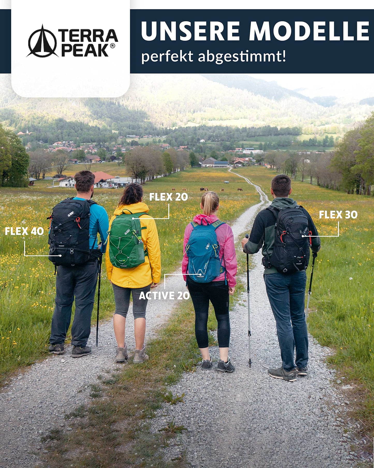 ELB walk Terra Peak Wanderrucksack 20L Active 20 Premium (klein) Trekkingrucksack mit Rückenbelüftung, Regenschutz-hülle & Trinksystem-Halterung, aus atmungsaktivem 3D Air Mesh, Outdoor Daypack mit Hüftgurt