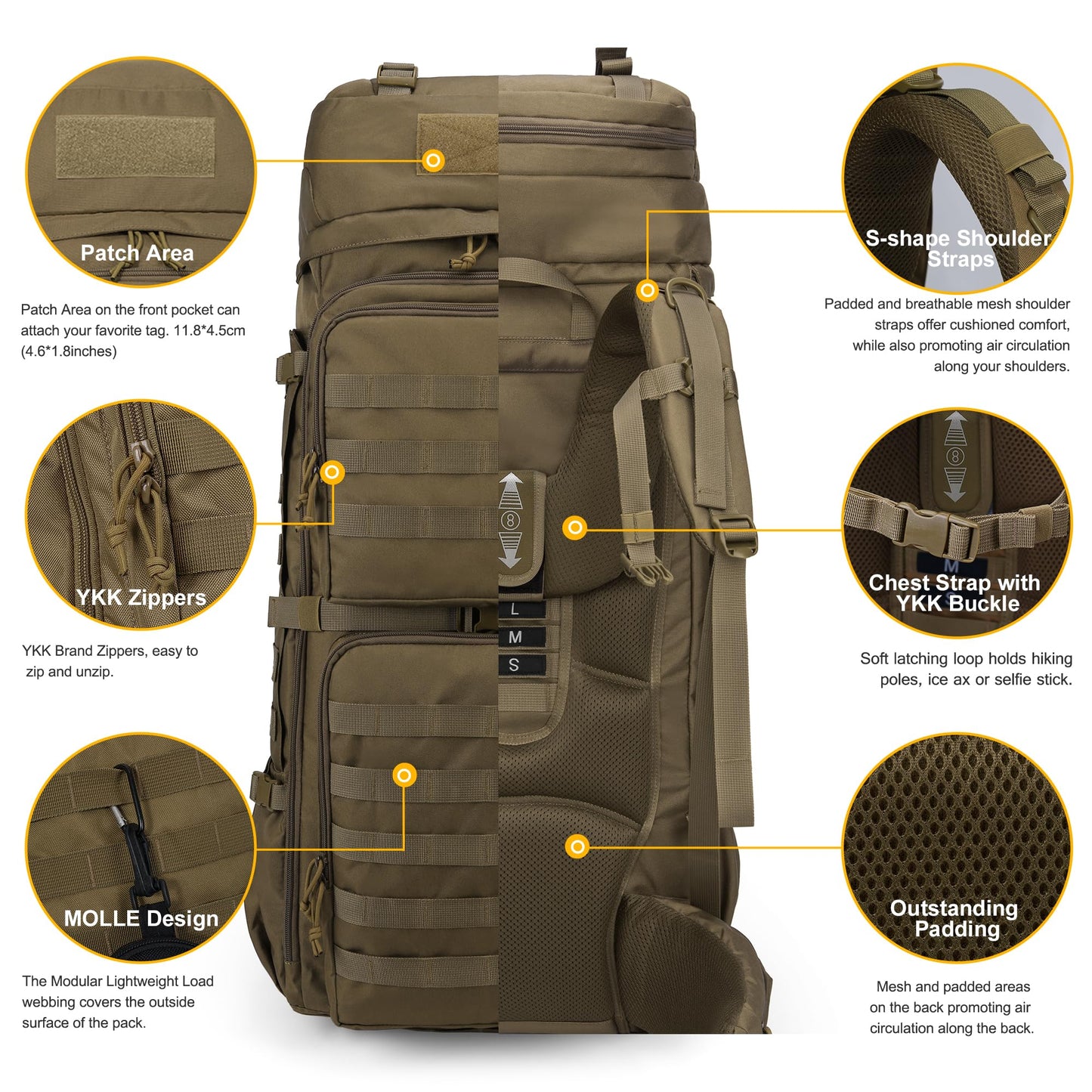ELB Marder Mardingtop 75L Rucksack Taktischer Rucksack Wanderrucksack Trekkingrucksack YKK Zipper mit der großen Kapazität