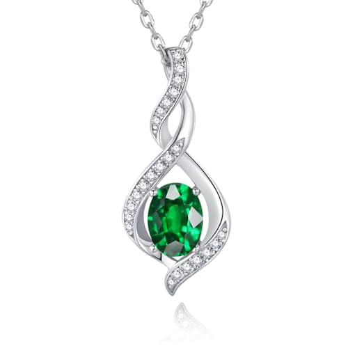 ELB See Leva Jewkis 925 Sterling Silber Edelstein Geburtsstein Halskette Infinity Anhänger Schmuck Geburtstag Schmuck für Frauen Mädchen Mutter, 40+5 CM