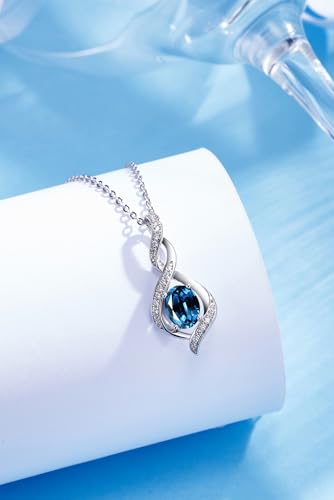 ELB See Leva Jewkis 925 Sterling Silber Edelstein Geburtsstein Halskette Infinity Anhänger Schmuck Geburtstag Schmuck für Frauen Mädchen Mutter, 40+5 CM