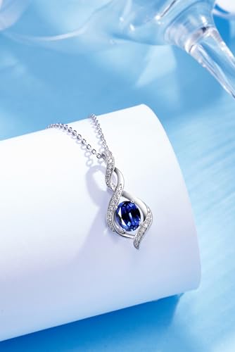 ELB See Leva Jewkis 925 Sterling Silber Edelstein Geburtsstein Halskette Infinity Anhänger Schmuck Geburtstag Schmuck für Frauen Mädchen Mutter, 40+5 CM