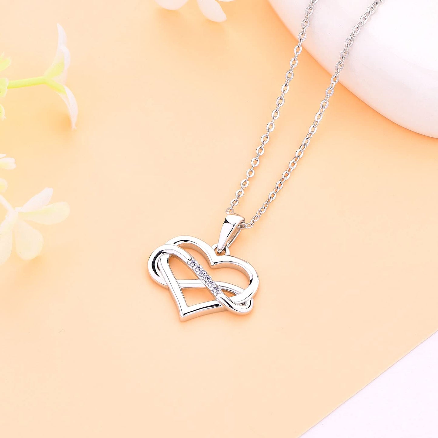 Edersee Herz WISDOM Damen Kette Unendliches Herz Silber 925,Halskette Anhänger mit 3A Zirkonia,Schmuck für Frauen
