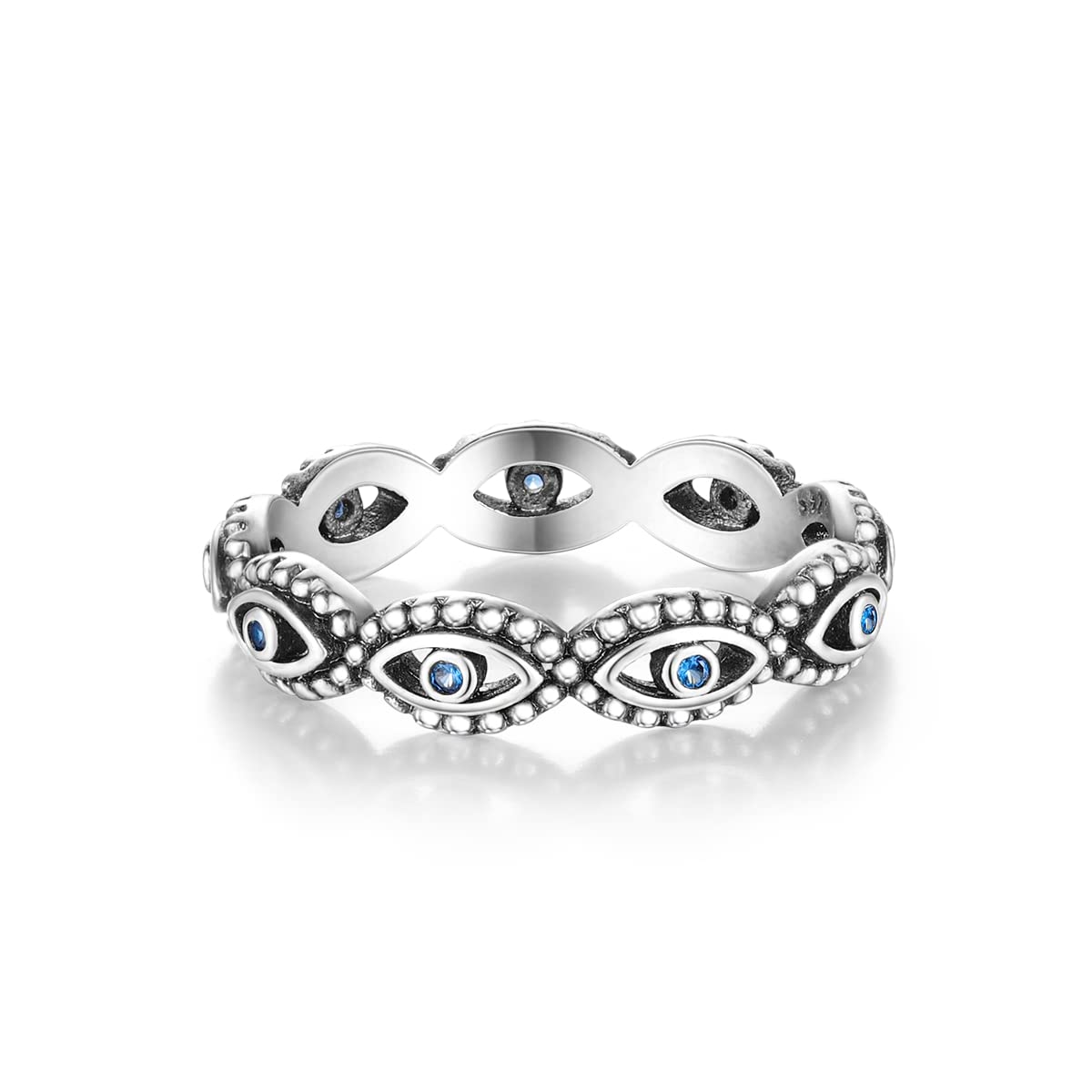 NARMO 925 Sterling Silber Frauen Ringe Mond Stern Ring Evil Eye Ring Bunte Cubic Zirkonia Ring Stapelbare Vintage Ringe Statement Ringe für Frauen Größe 52-60mm
