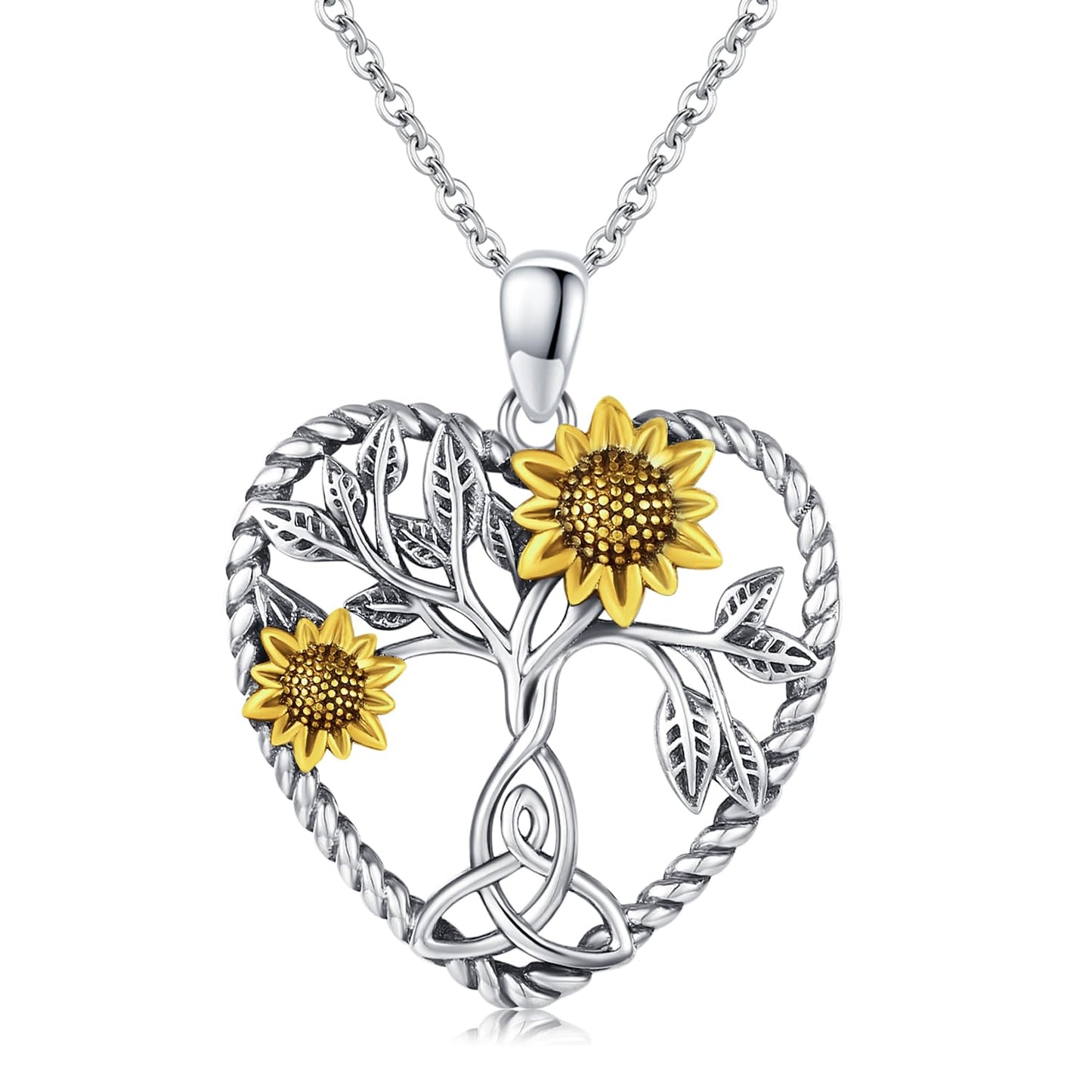 Ederseensucht-Sonnenblumen-Halskette, 925er Sterlingsilber, Gänseblümchen/Rose/Mondstein, Sonnenblumen-Baum des Lebens-Anhänger-Halskette, Sonnenblumen-Schmuck, Geschenke für Frauen, Mädchen, Mütter