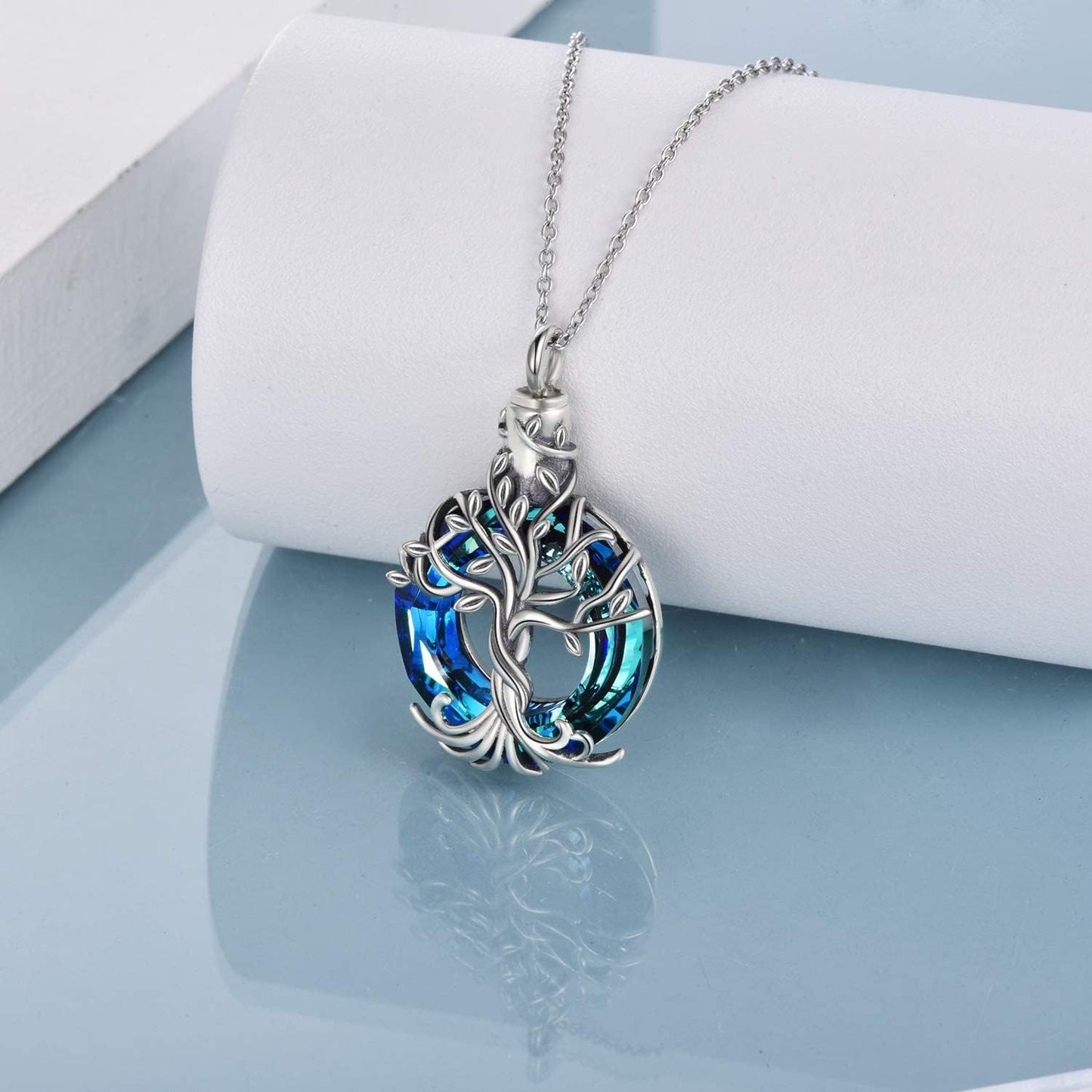 Ederseensucht-TOUPOP Urnenkette für Ashes 925 Sterling Silber Baum des Lebens/Schmetterling Ascheschmuck Asche Urne Anhänger Cremation Halskette mit Herz Kristall Memory Schmuck für Damen Herren