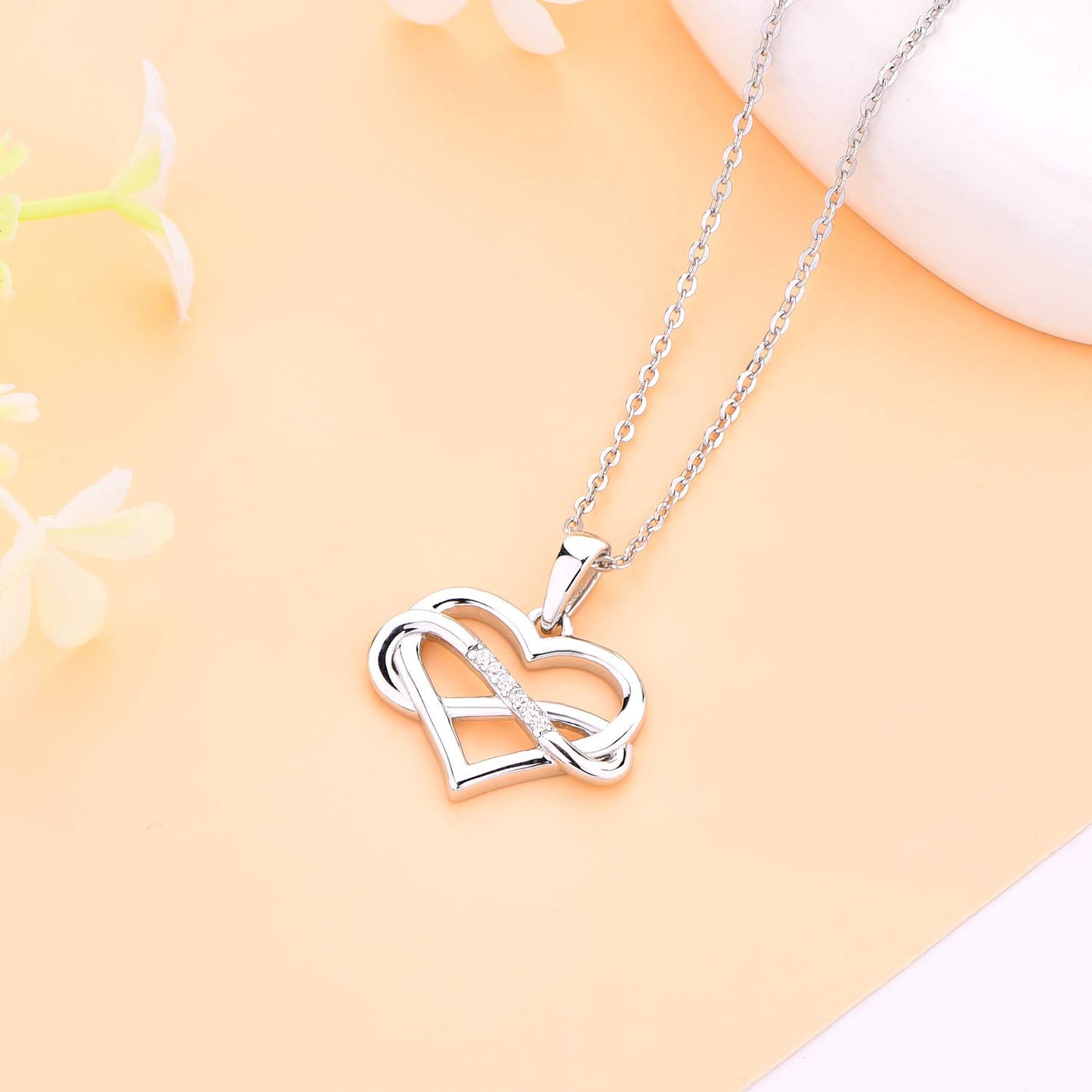 Edersee Herz WISDOM Damen Kette Unendliches Herz Silber 925,Halskette Anhänger mit 3A Zirkonia,Schmuck für Frauen