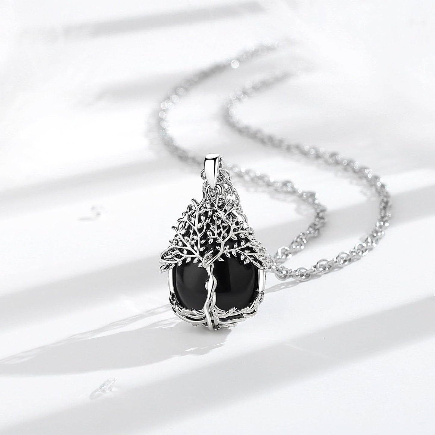 EDERSEENSUCHT - AEONSLOVE Lebensbaum Kette mit Kristall, Baum des Lebens Mondstein Halskette für Damen Türkis Amethyst Anhänger Obsidian Malachit Stein Kette Heilsteine Schmuck
