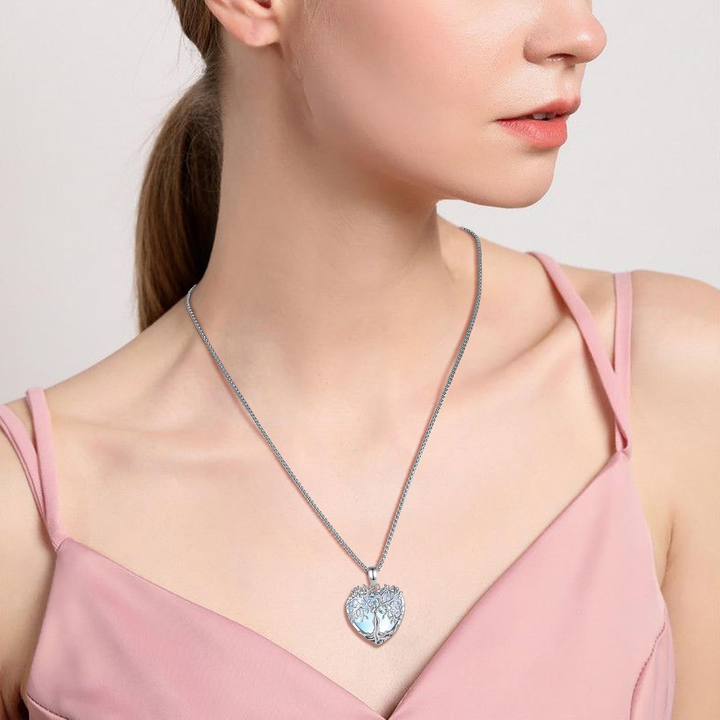 EDERSEENSUCHT - AEONSLOVE Lebensbaum Kette mit Kristall, Baum des Lebens Mondstein Halskette für Damen Türkis Amethyst Anhänger Obsidian Malachit Stein Kette Heilsteine Schmuck