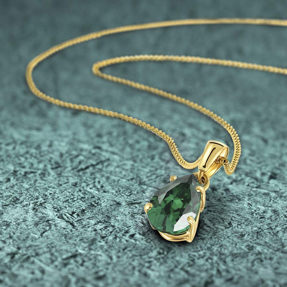 MIORE Damen Halskette | Tropfen Design | echtes 9 Karat (375) Gelbgold | Labor Rubin -Saphir -Smaragd | Gold Kette, Panzerkette | Länge 45 cm | handgemachter Damen Schmuck aus Spanien