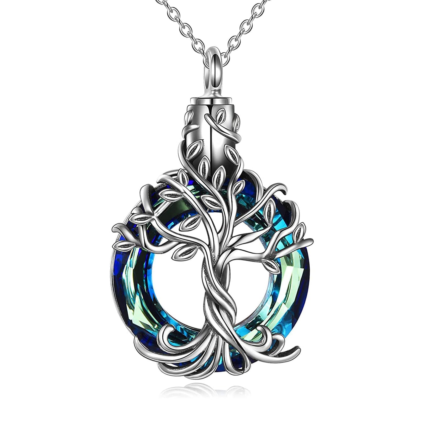 Ederseensucht-TOUPOP Urnenkette für Ashes 925 Sterling Silber Baum des Lebens/Schmetterling Ascheschmuck Asche Urne Anhänger Cremation Halskette mit Herz Kristall Memory Schmuck für Damen Herren