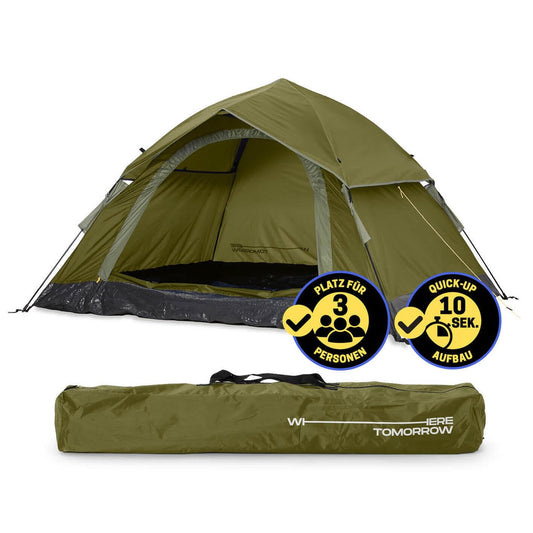Lumaland Camping Zelt | Leichtes Pop Up Wurfzelt | 2-3 Personen Kuppelzelt | Trekking & Festival Igluzelt | Sekundenzelt Wasserdicht 210x190x110cm | Wind- & Sonnenschutz | Mit 1 & 2 Eingängen