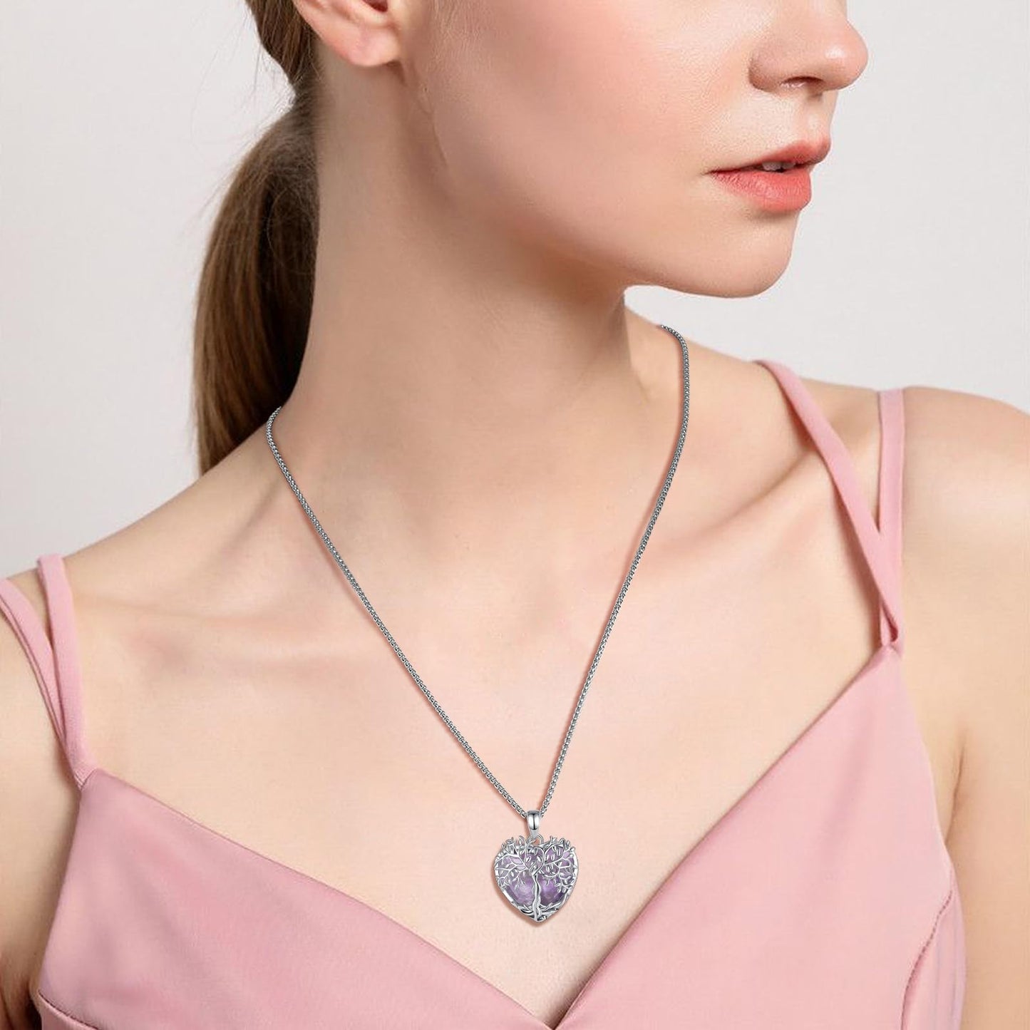 EDERSEENSUCHT - AEONSLOVE Lebensbaum Kette mit Kristall, Baum des Lebens Mondstein Halskette für Damen Türkis Amethyst Anhänger Obsidian Malachit Stein Kette Heilsteine Schmuck