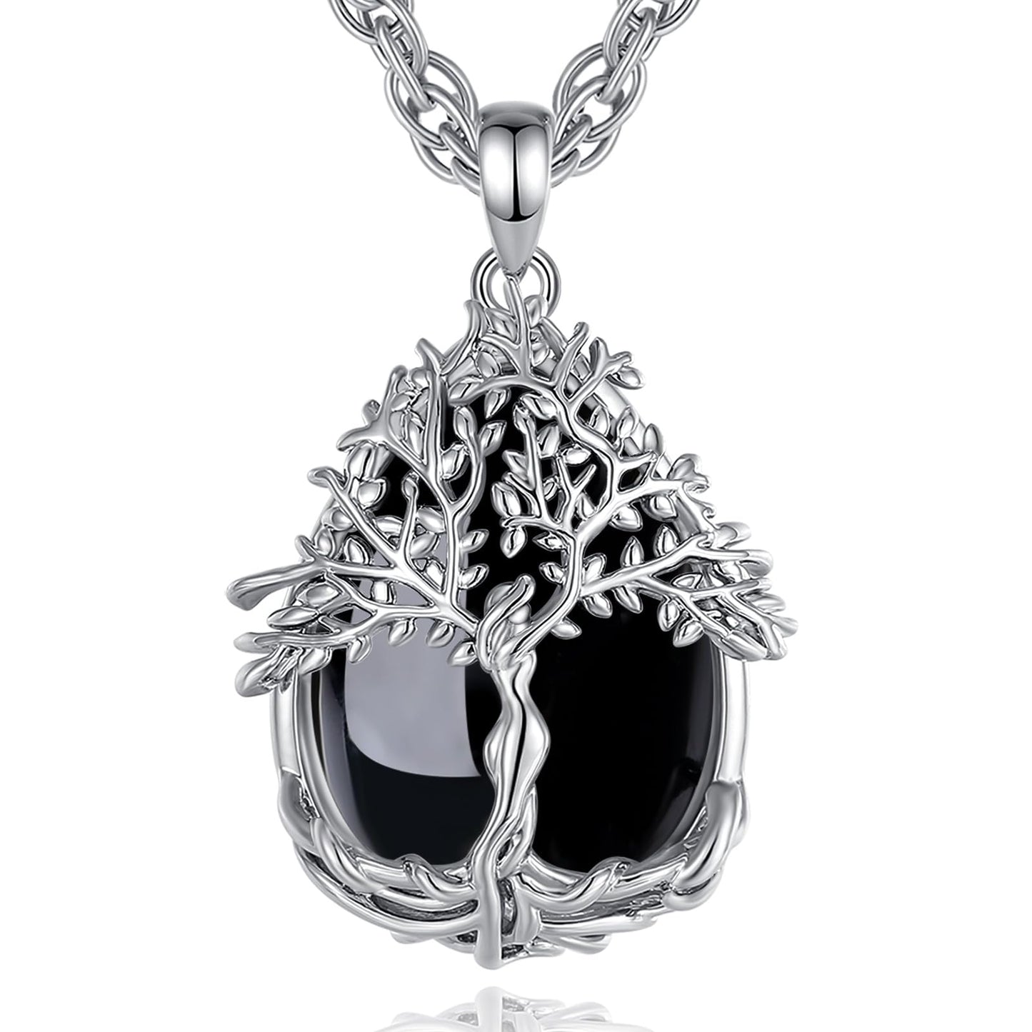 EDERSEENSUCHT - AEONSLOVE Lebensbaum Kette mit Kristall, Baum des Lebens Mondstein Halskette für Damen Türkis Amethyst Anhänger Obsidian Malachit Stein Kette Heilsteine Schmuck