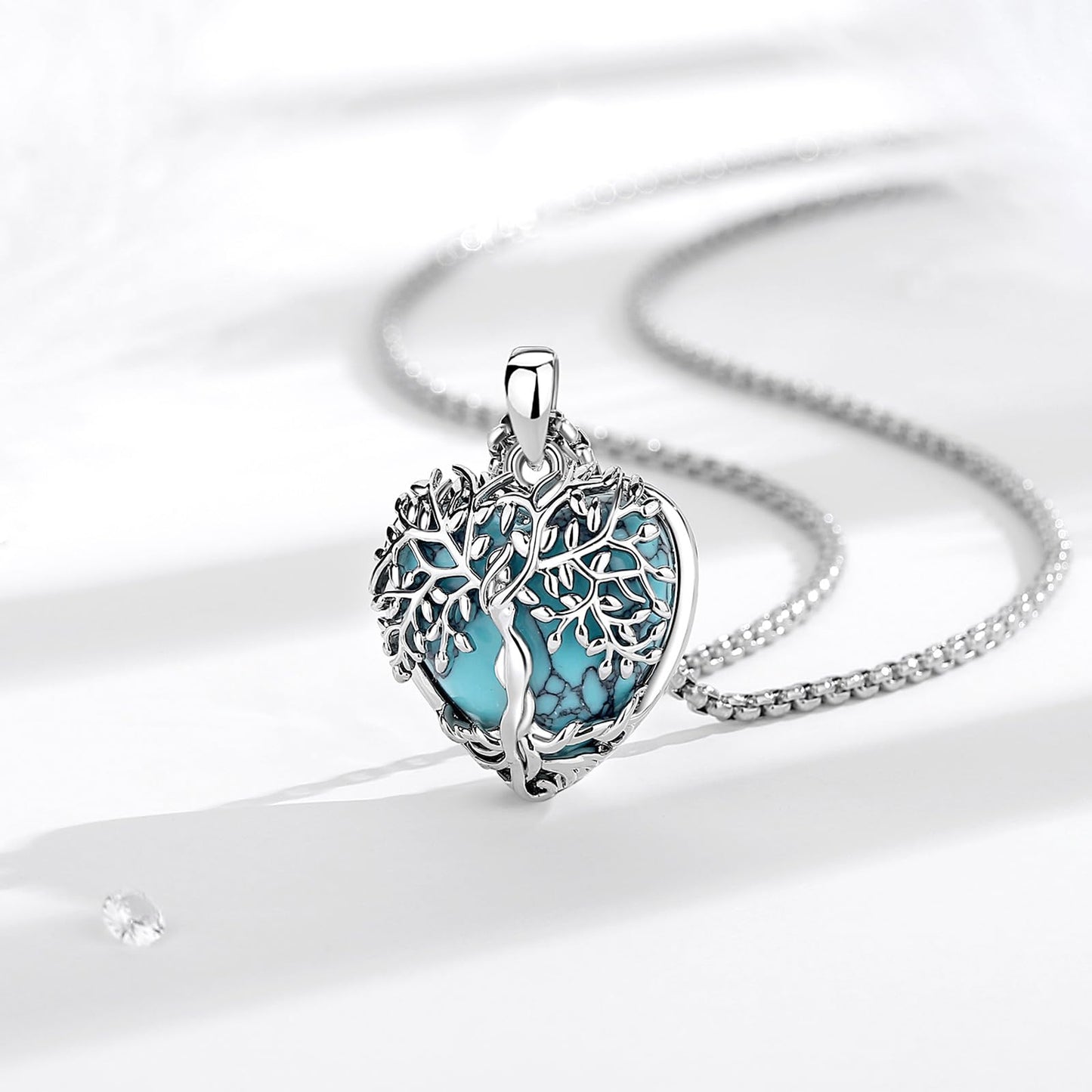 EDERSEENSUCHT - AEONSLOVE Lebensbaum Kette mit Kristall, Baum des Lebens Mondstein Halskette für Damen Türkis Amethyst Anhänger Obsidian Malachit Stein Kette Heilsteine Schmuck