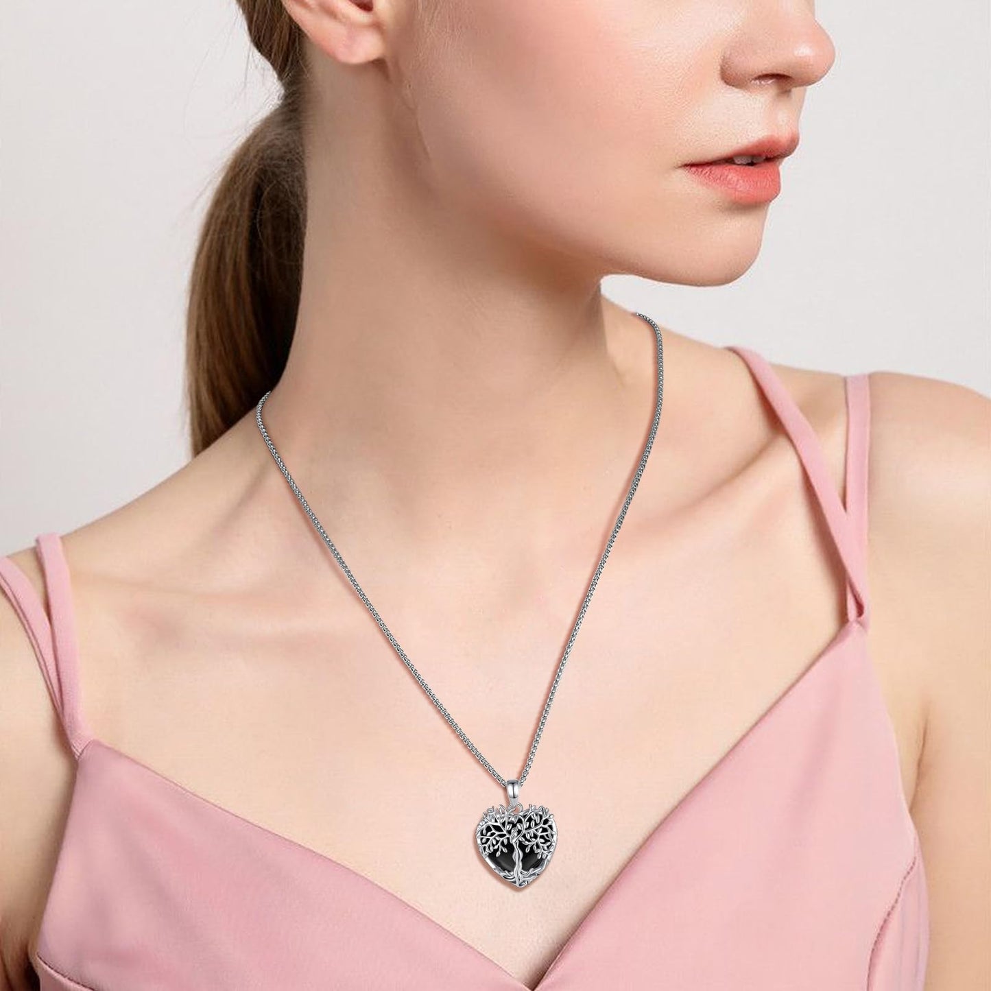 EDERSEENSUCHT - AEONSLOVE Lebensbaum Kette mit Kristall, Baum des Lebens Mondstein Halskette für Damen Türkis Amethyst Anhänger Obsidian Malachit Stein Kette Heilsteine Schmuck