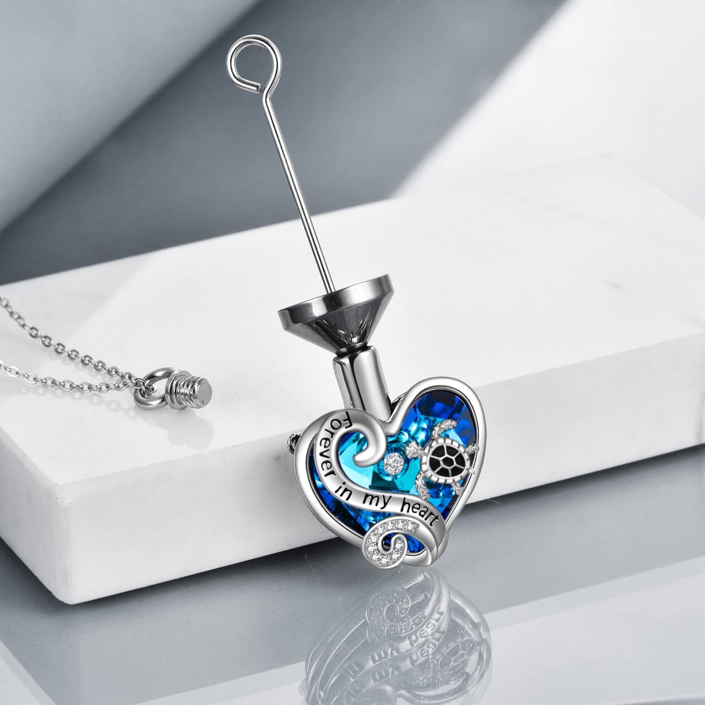 Ederseensucht-TOUPOP Urnenkette für Ashes 925 Sterling Silber Baum des Lebens/Schmetterling Ascheschmuck Asche Urne Anhänger Cremation Halskette mit Herz Kristall Memory Schmuck für Damen Herren