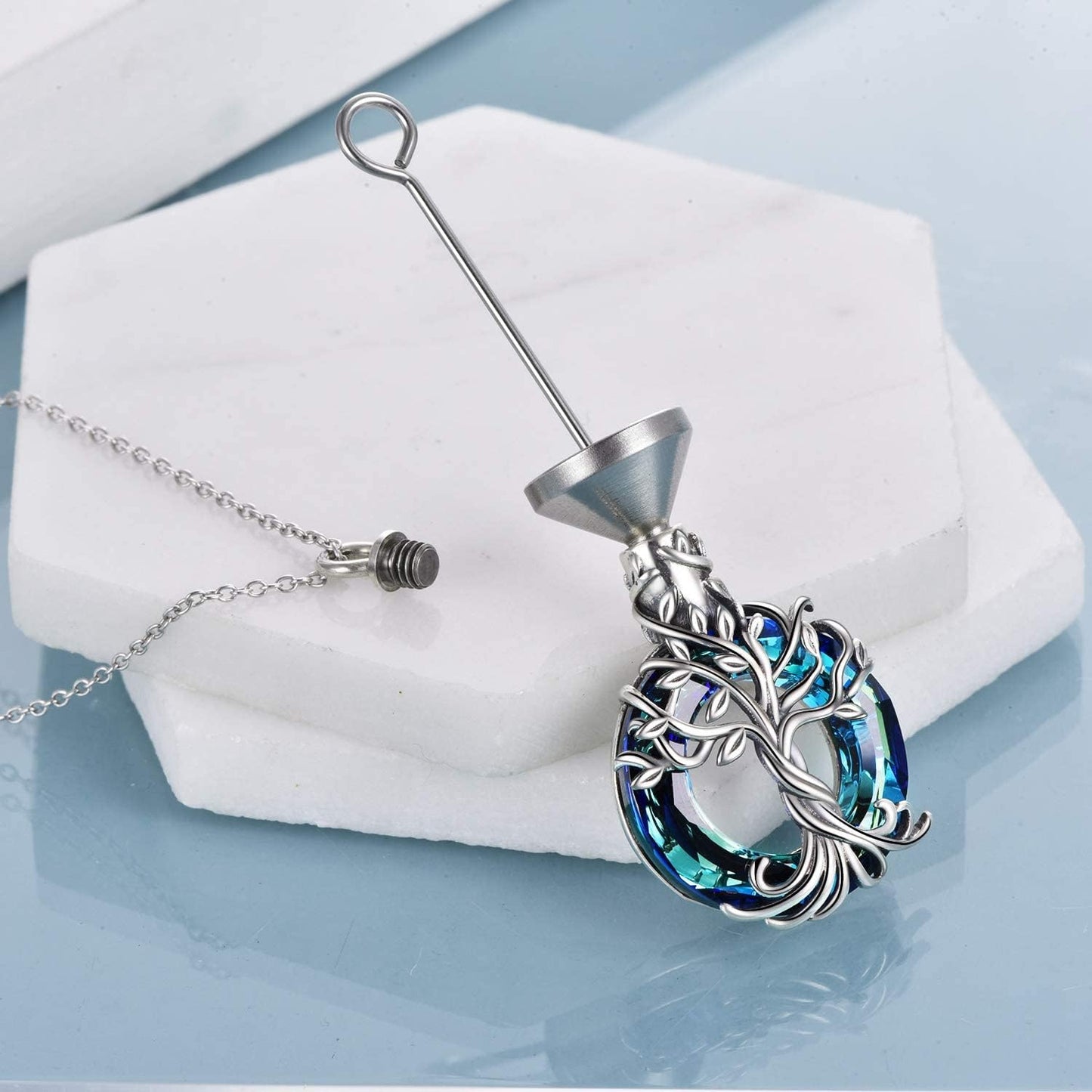 Ederseensucht-TOUPOP Urnenkette für Ashes 925 Sterling Silber Baum des Lebens/Schmetterling Ascheschmuck Asche Urne Anhänger Cremation Halskette mit Herz Kristall Memory Schmuck für Damen Herren