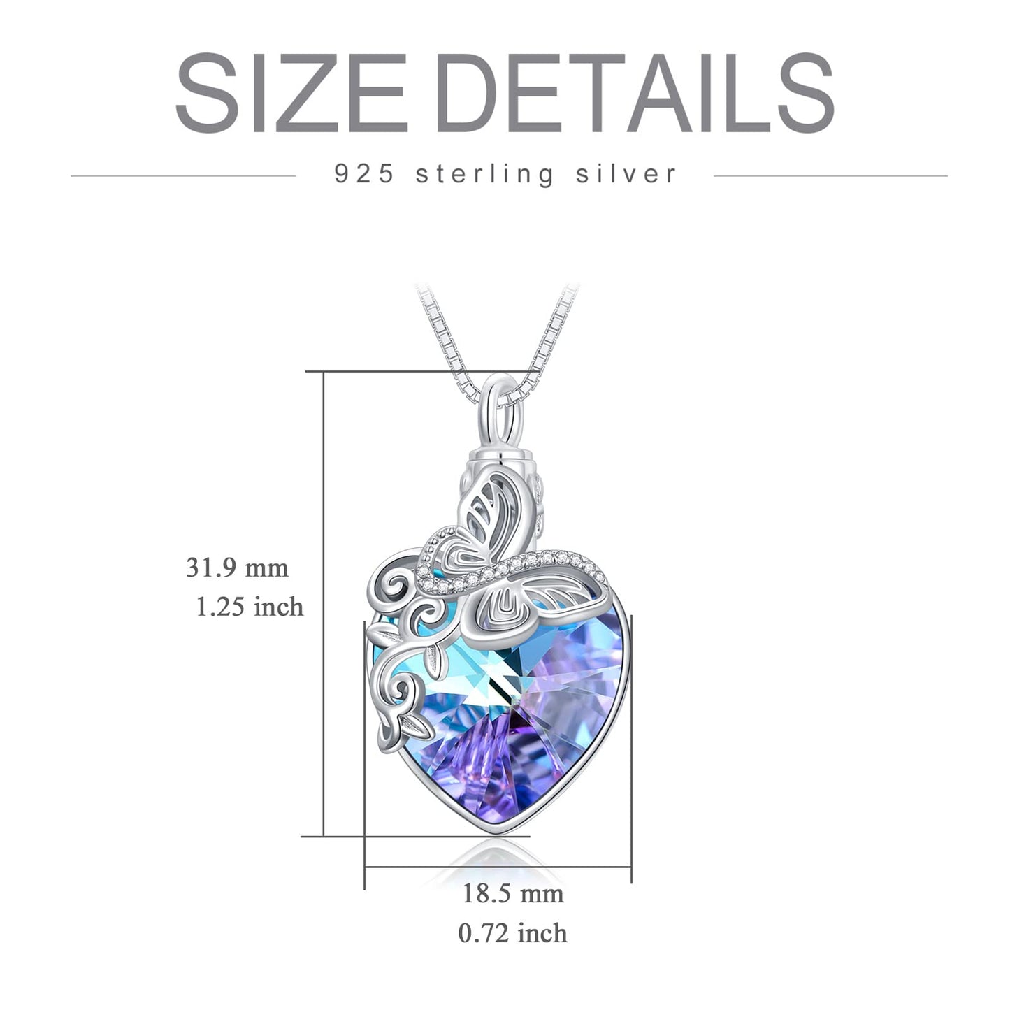 Ederseensucht-TOUPOP Urnenkette für Ashes 925 Sterling Silber Baum des Lebens/Schmetterling Ascheschmuck Asche Urne Anhänger Cremation Halskette mit Herz Kristall Memory Schmuck für Damen Herren