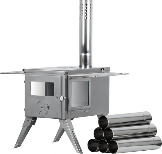 CampFeuer Edelstahl Zeltofen | 51,5 x 42 x 216 cm | silber | Tragbarer Holzofen für Camping, Outdoor, Zelt | Zeltheizung Camping, Zeltofen Holz, Tent Stove, Zelt Ofen Outdoor