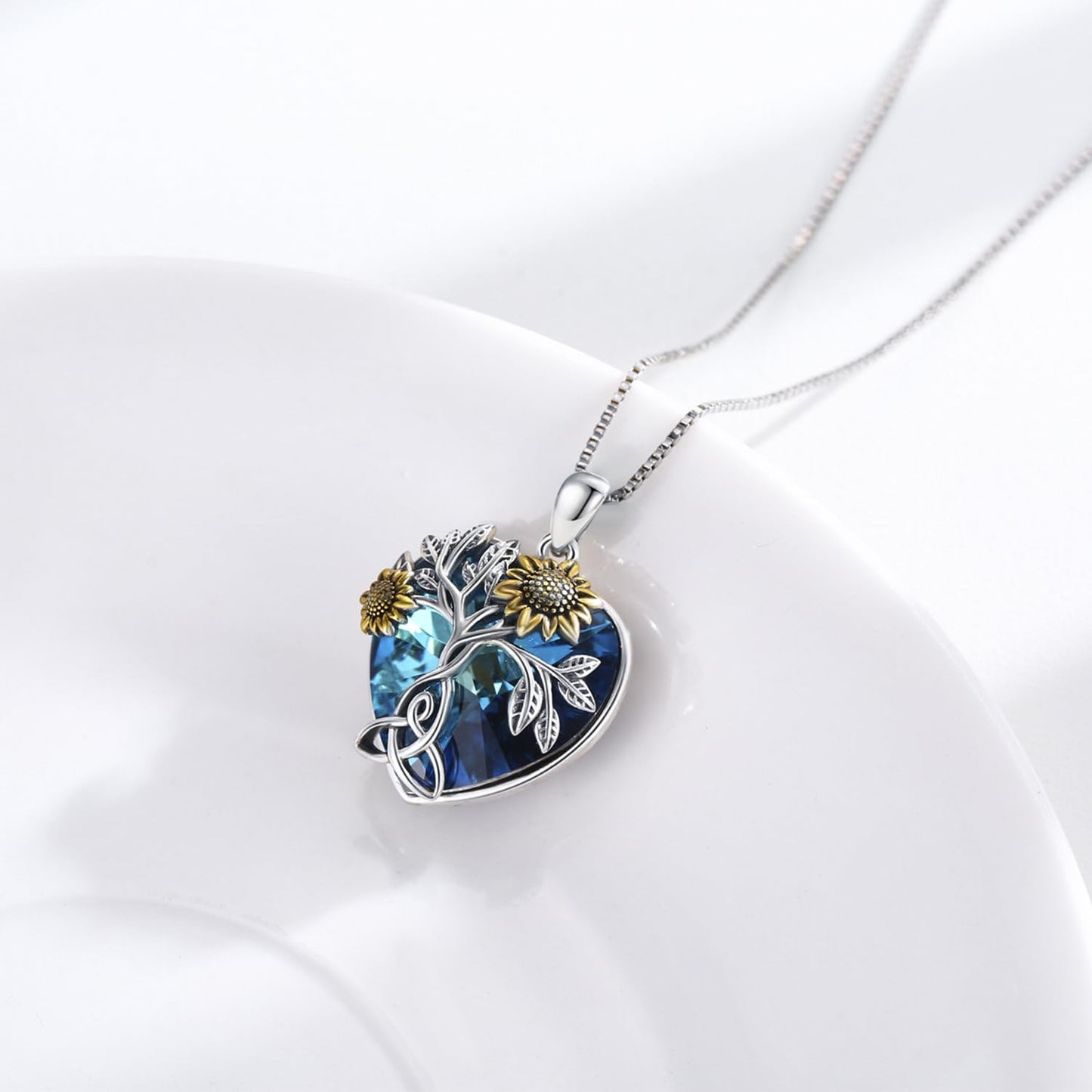 Ederseensucht-Sonnenblumen-Halskette, 925er Sterlingsilber, Gänseblümchen/Rose/Mondstein, Sonnenblumen-Baum des Lebens-Anhänger-Halskette, Sonnenblumen-Schmuck, Geschenke für Frauen, Mädchen, Mütter