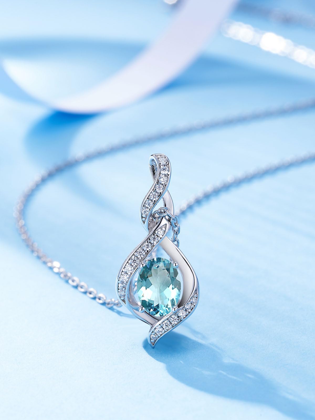 ELB See Leva Jewkis 925 Sterling Silber Edelstein Geburtsstein Halskette Infinity Anhänger Schmuck Geburtstag Schmuck für Frauen Mädchen Mutter, 40+5 CM