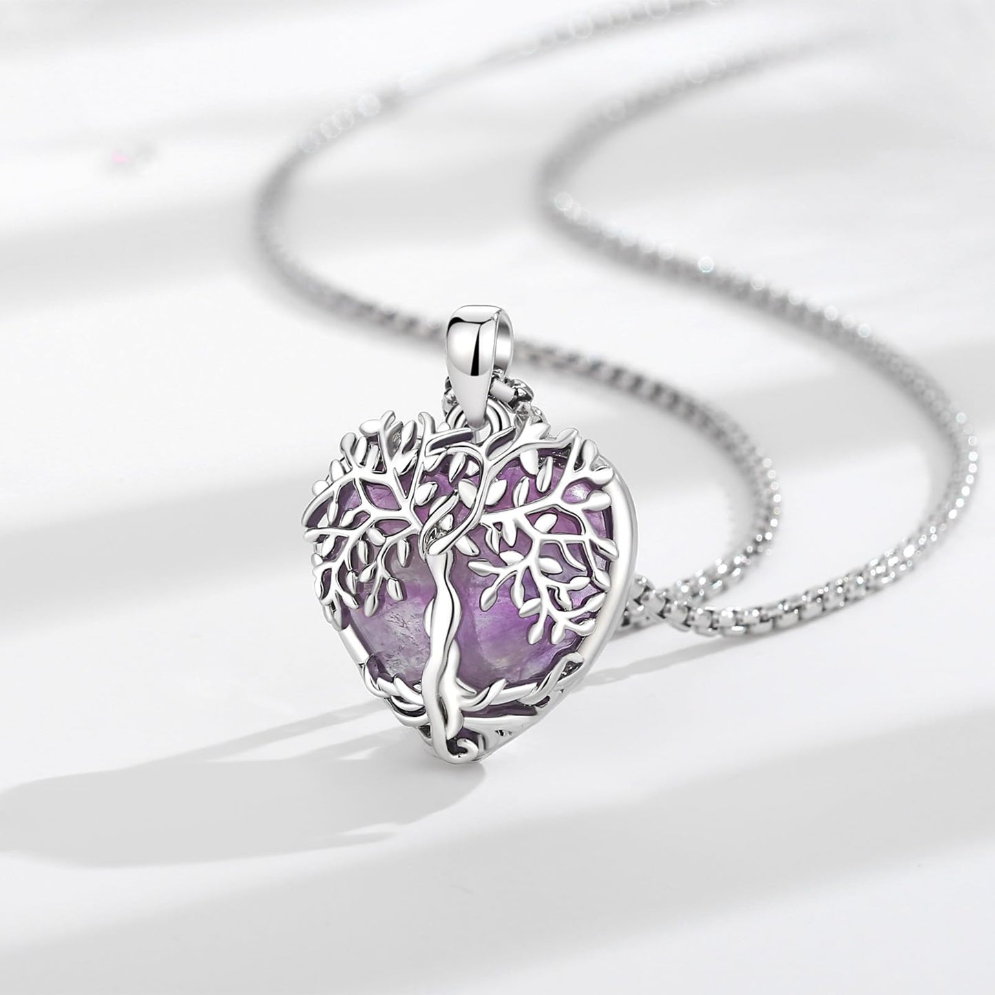 EDERSEENSUCHT - AEONSLOVE Lebensbaum Kette mit Kristall, Baum des Lebens Mondstein Halskette für Damen Türkis Amethyst Anhänger Obsidian Malachit Stein Kette Heilsteine Schmuck