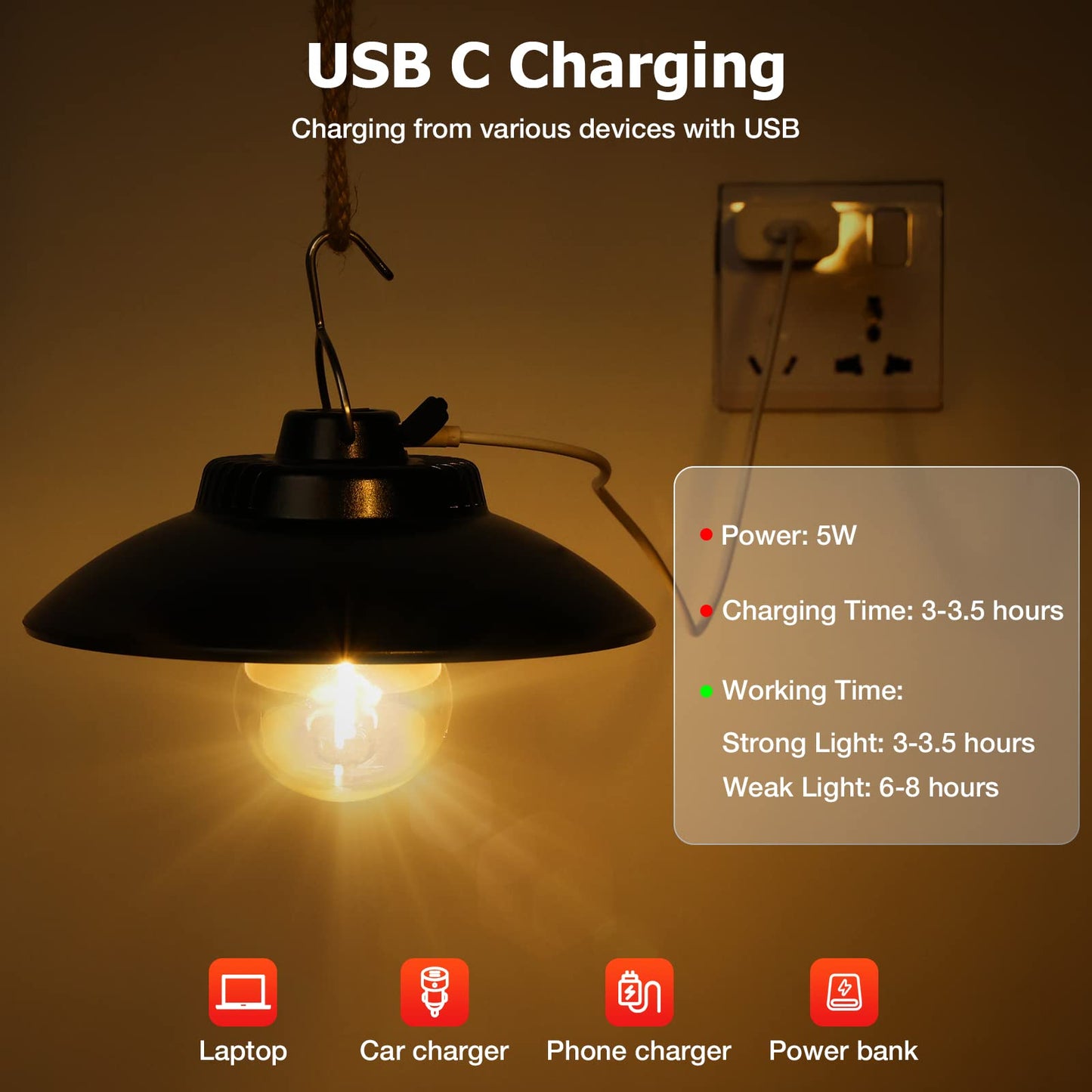 ELB Campinglampe Aufladbar, Yizhet Retro Campinglaterne LED Campingleuchte 200 Lumen IPX4 Wasserdicht 2600 mAh LED Camping Laterne Zeltlampe für Camping, Notfall Stromausfälle (Warmweiß)
