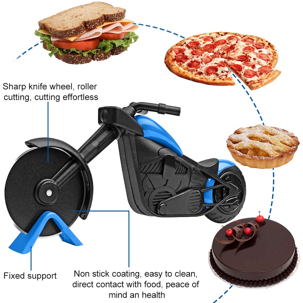 ELB Biker Motorrad Pizzaschneider, Lustige Pizza Schneider Edelstahl Kunststoff Pizzaroller Pizzarad Pizzamesser, Pizza Cutter mit Scharfem Schneiderad & Ständer für Weihnachten Kreativ Geschenke (Rot)