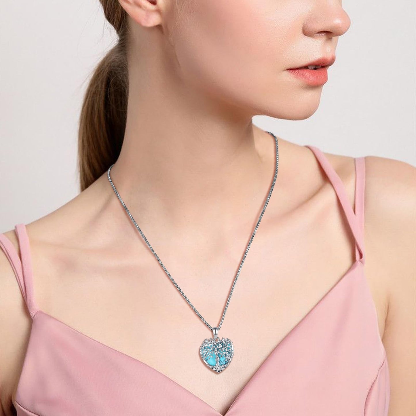EDERSEENSUCHT - AEONSLOVE Lebensbaum Kette mit Kristall, Baum des Lebens Mondstein Halskette für Damen Türkis Amethyst Anhänger Obsidian Malachit Stein Kette Heilsteine Schmuck