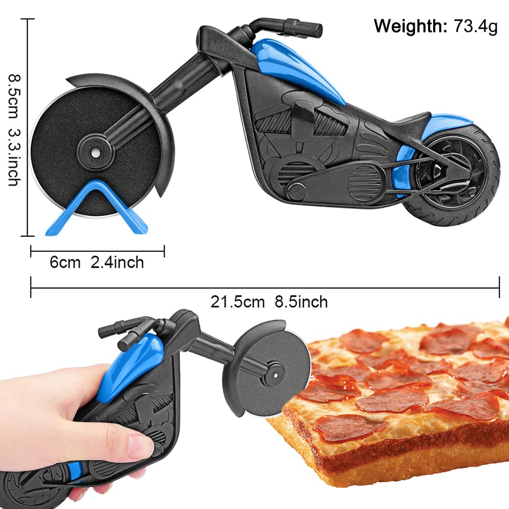 ELB Biker Motorrad Pizzaschneider, Lustige Pizza Schneider Edelstahl Kunststoff Pizzaroller Pizzarad Pizzamesser, Pizza Cutter mit Scharfem Schneiderad & Ständer für Weihnachten Kreativ Geschenke (Rot)
