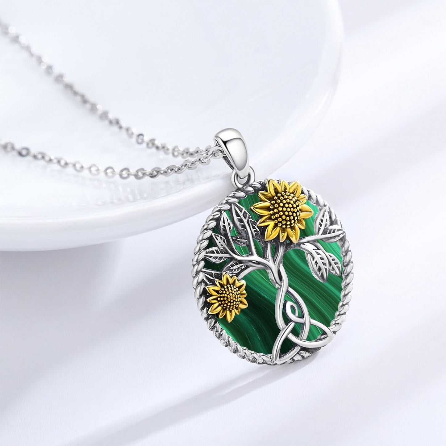 Ederseensucht-Sonnenblumen-Halskette, 925er Sterlingsilber, Gänseblümchen/Rose/Mondstein, Sonnenblumen-Baum des Lebens-Anhänger-Halskette, Sonnenblumen-Schmuck, Geschenke für Frauen, Mädchen, Mütter