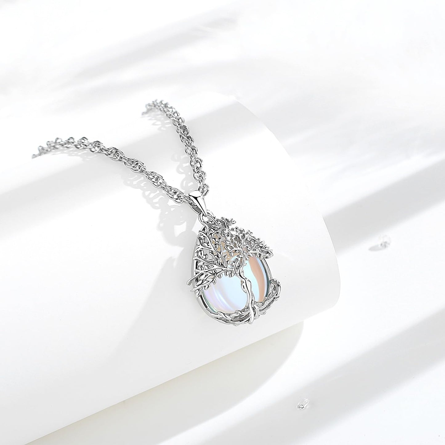 EDERSEENSUCHT - AEONSLOVE Lebensbaum Kette mit Kristall, Baum des Lebens Mondstein Halskette für Damen Türkis Amethyst Anhänger Obsidian Malachit Stein Kette Heilsteine Schmuck
