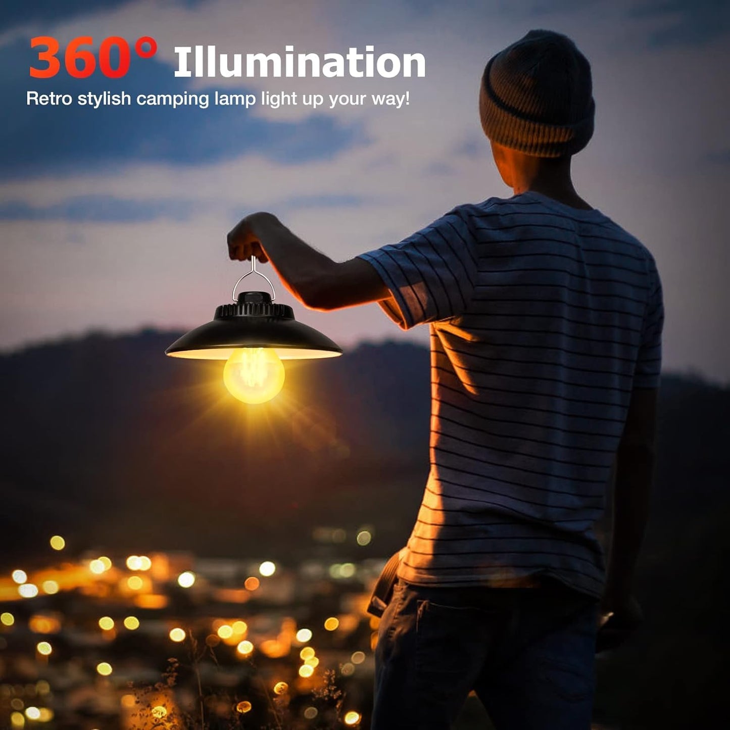 ELB Campinglampe Aufladbar, Yizhet Retro Campinglaterne LED Campingleuchte 200 Lumen IPX4 Wasserdicht 2600 mAh LED Camping Laterne Zeltlampe für Camping, Notfall Stromausfälle (Warmweiß)