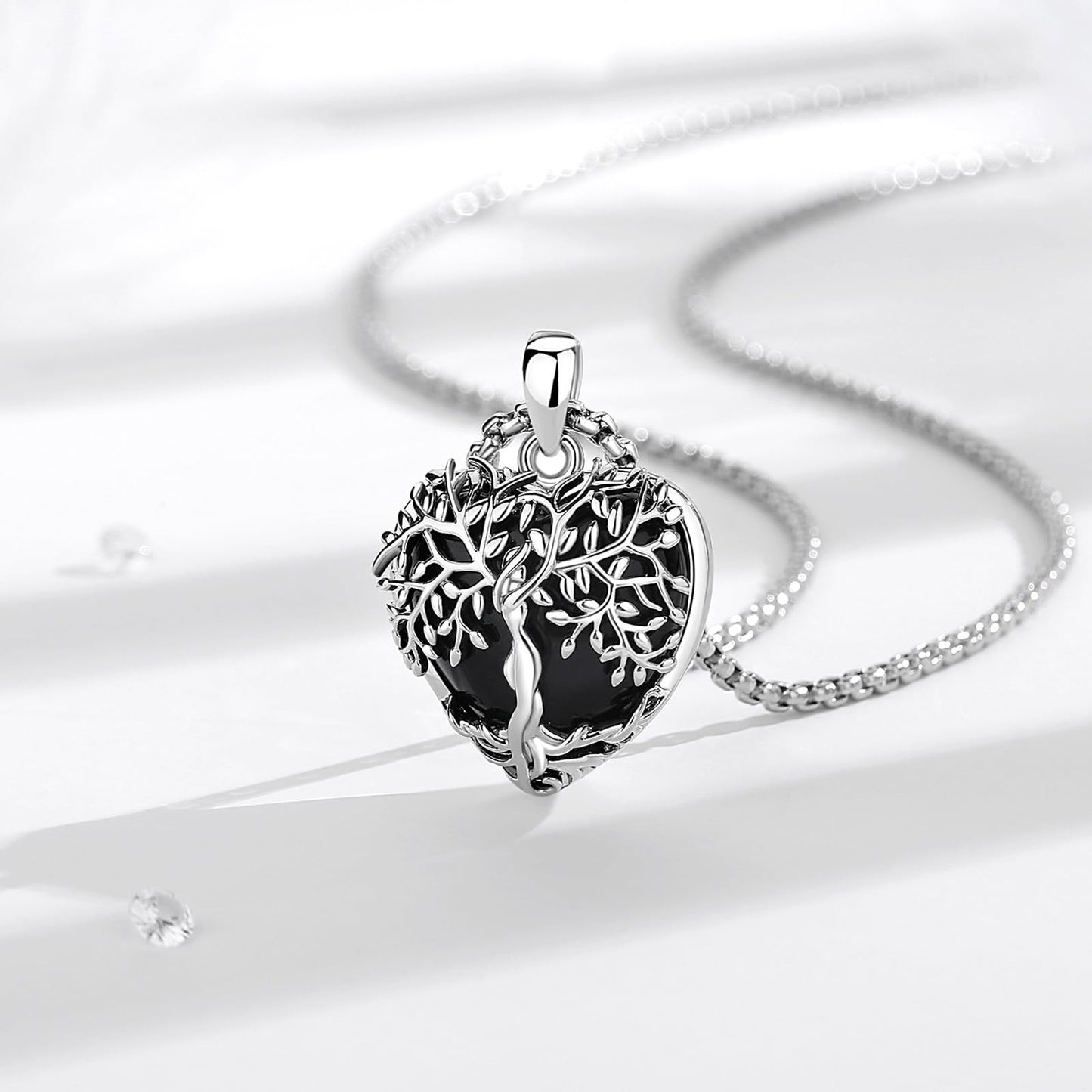 EDERSEENSUCHT - AEONSLOVE Lebensbaum Kette mit Kristall, Baum des Lebens Mondstein Halskette für Damen Türkis Amethyst Anhänger Obsidian Malachit Stein Kette Heilsteine Schmuck