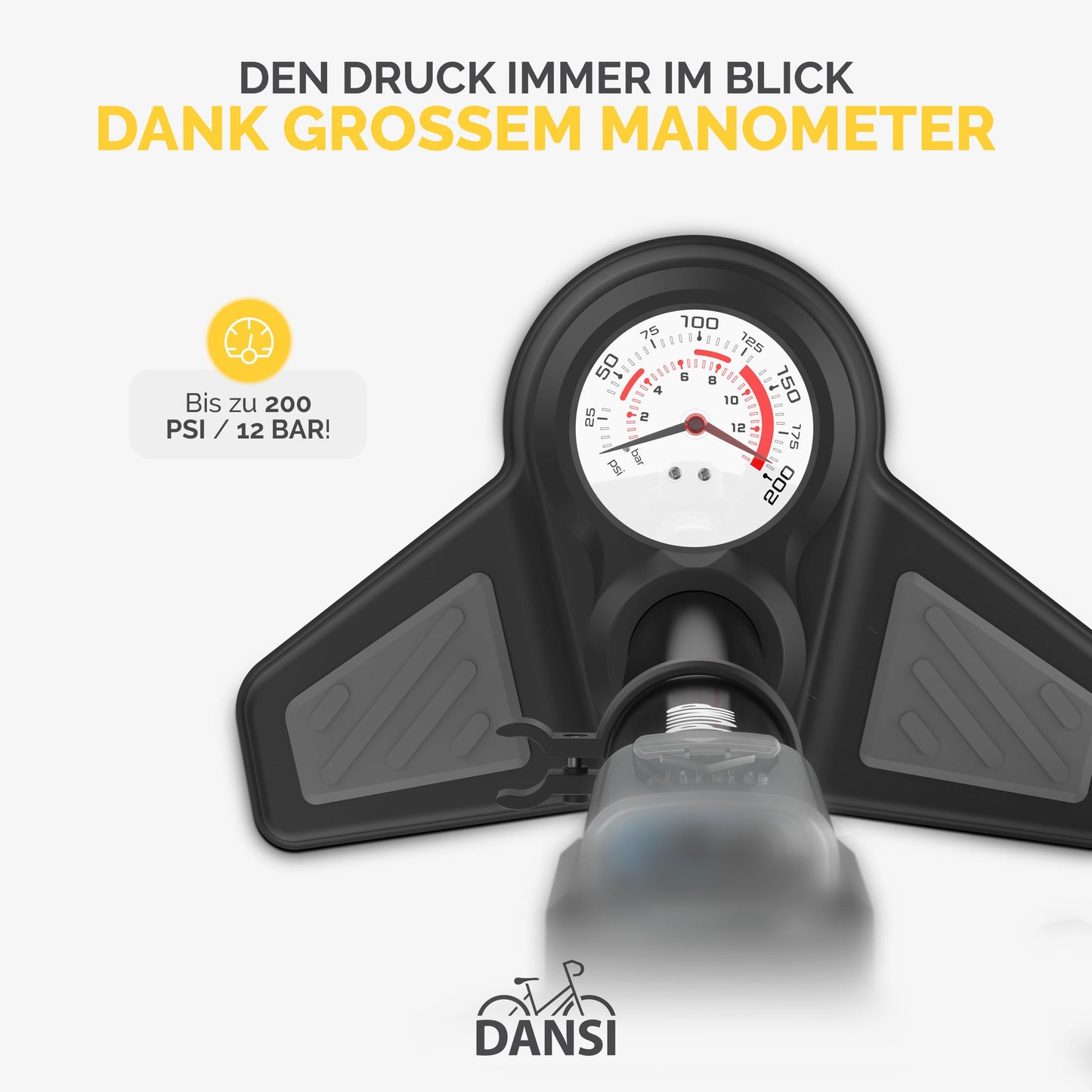 DANSI Standluftpumpe, Verschiedene Modelle, mit Adaptern, passend für alle gängigen Ventile, mit Manometer