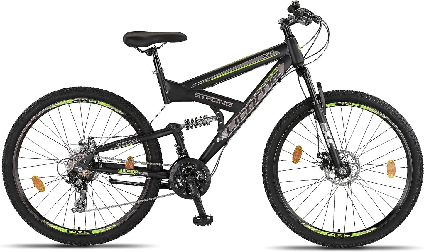 ELB daily Licorne Bike Strong 2D Premium Mountainbike in 26, 27.5 und 29 Zoll Fahrrad für Jungen Mädchen Damen und Herren Scheibenbremse vorne und hinten 21 Gang Schaltung Vollfederung