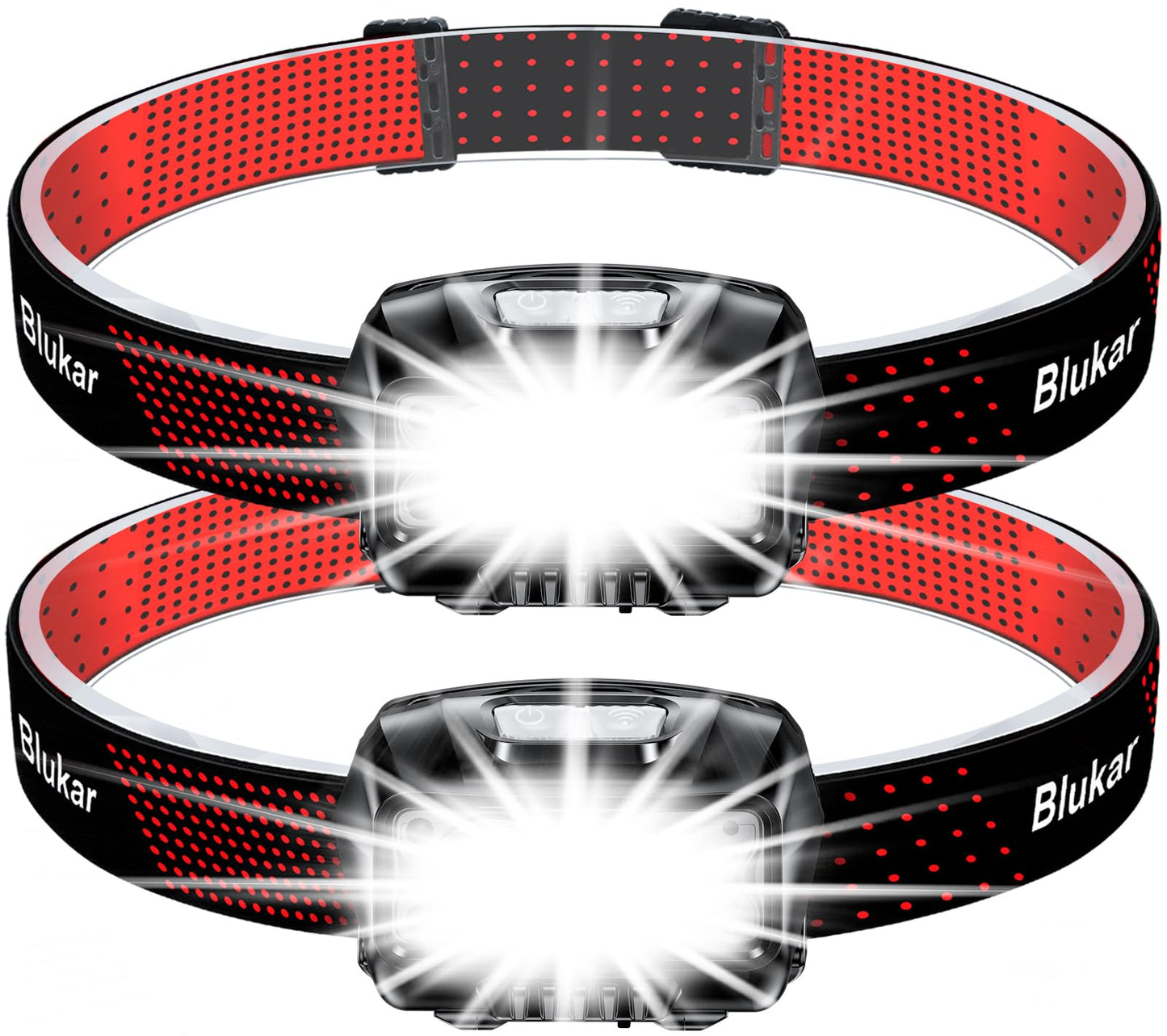 Blukar LED Stirnlampe Wiederaufladbar, Superhell 2000 Lumen Stufenlos Dimmbar Kopflampe mit 8 Lichtmodi, Sensor und Rotlicht, Leichtgewichtig Wasserdichte Mini Stirnlampe für Campen, Angeln usw.