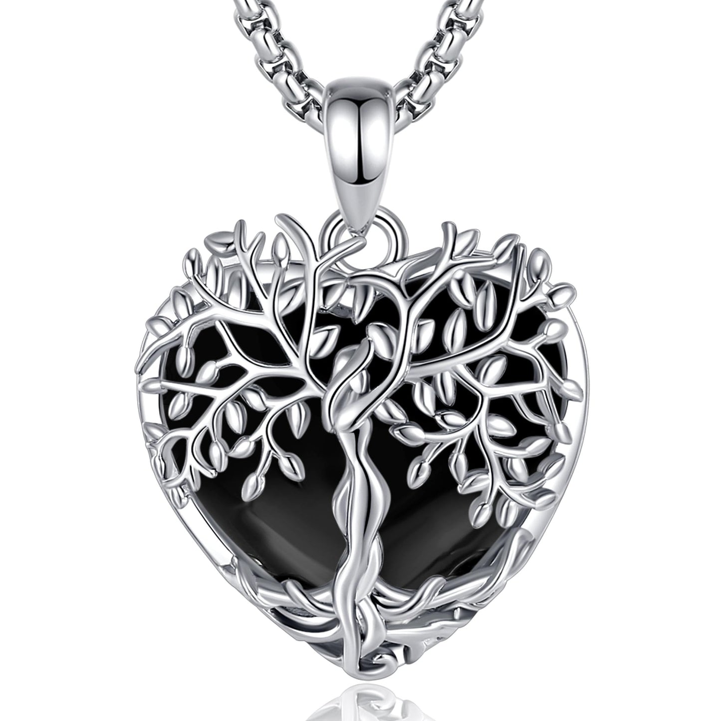 EDERSEENSUCHT - AEONSLOVE Lebensbaum Kette mit Kristall, Baum des Lebens Mondstein Halskette für Damen Türkis Amethyst Anhänger Obsidian Malachit Stein Kette Heilsteine Schmuck