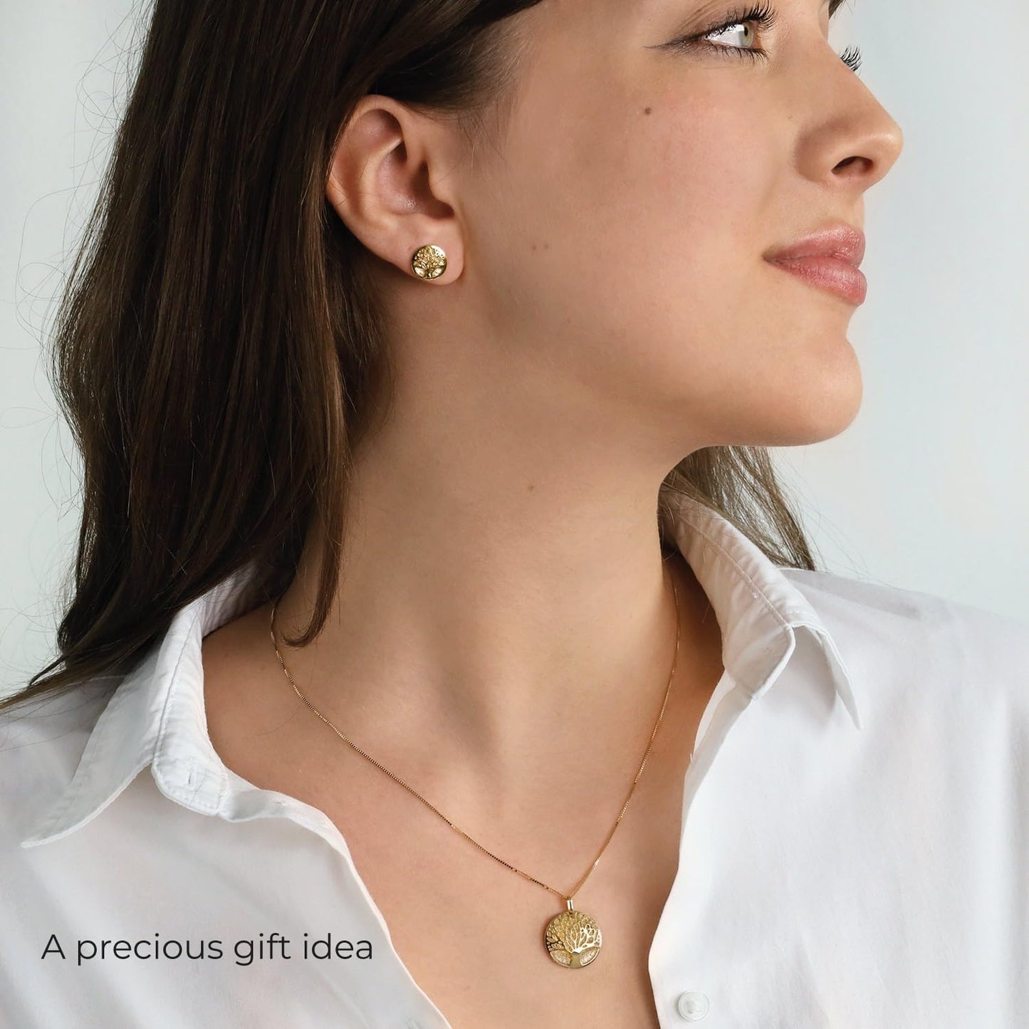 Ederseegold Lucchetta - Baum des Lebens Ohrringe Ohrstecker 14 Karat GelbGold, Gold Ohrringe Damen Echtgold - Hochwertiger Schmuck hergestellt in Italien