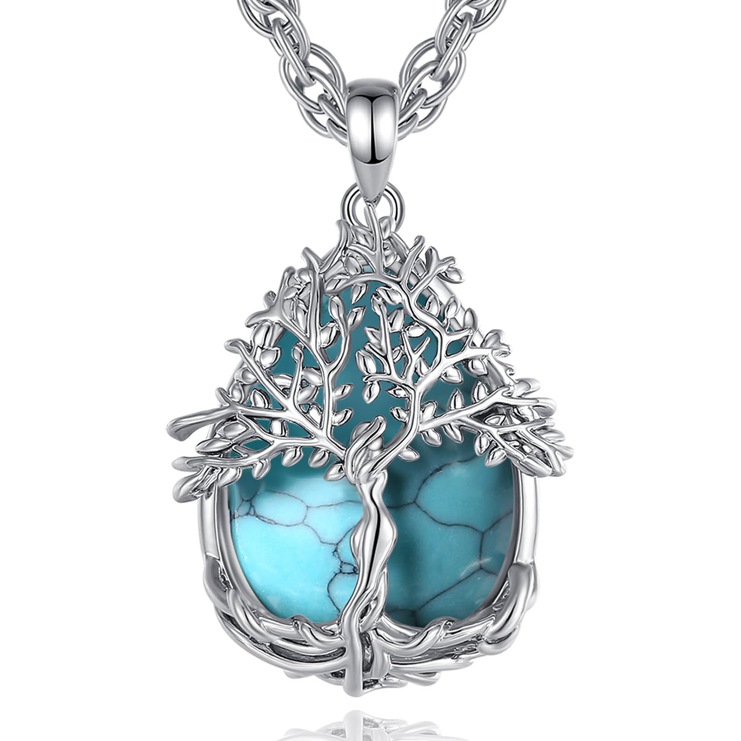 EDERSEENSUCHT - AEONSLOVE Lebensbaum Kette mit Kristall, Baum des Lebens Mondstein Halskette für Damen Türkis Amethyst Anhänger Obsidian Malachit Stein Kette Heilsteine Schmuck