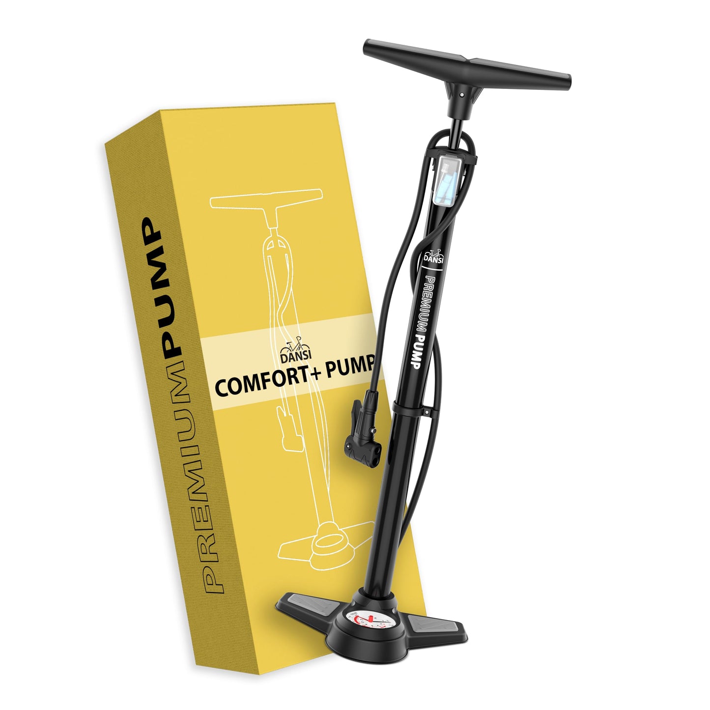 DANSI Standluftpumpe, Verschiedene Modelle, mit Adaptern, passend für alle gängigen Ventile, mit Manometer