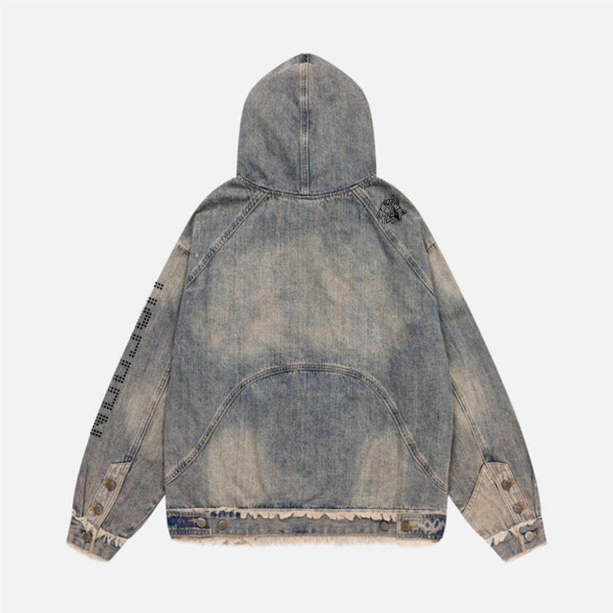 WACOON Jeans Hoodie Unisex Washed Distressed Fuzzy Denim Hoodie