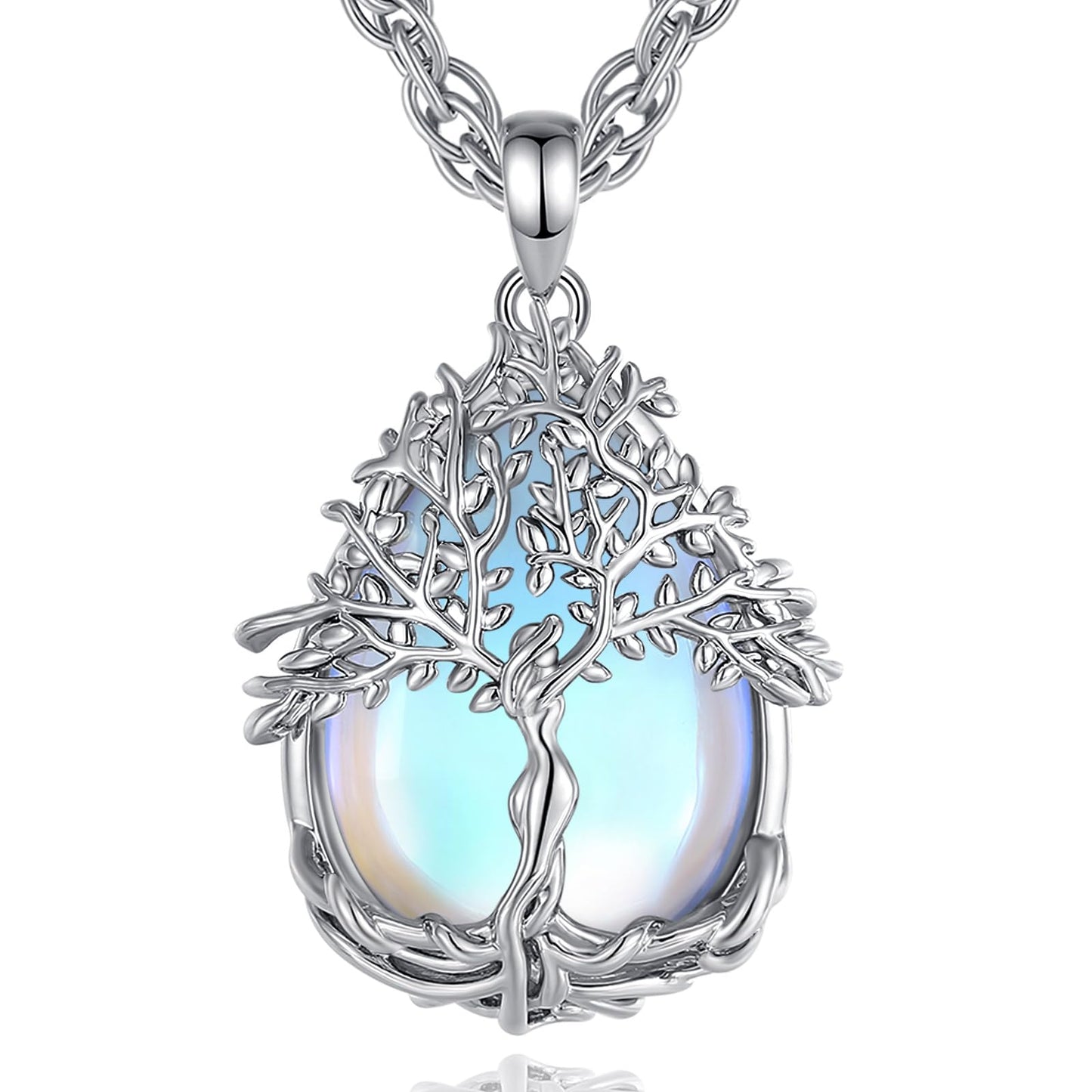 EDERSEENSUCHT - AEONSLOVE Lebensbaum Kette mit Kristall, Baum des Lebens Mondstein Halskette für Damen Türkis Amethyst Anhänger Obsidian Malachit Stein Kette Heilsteine Schmuck