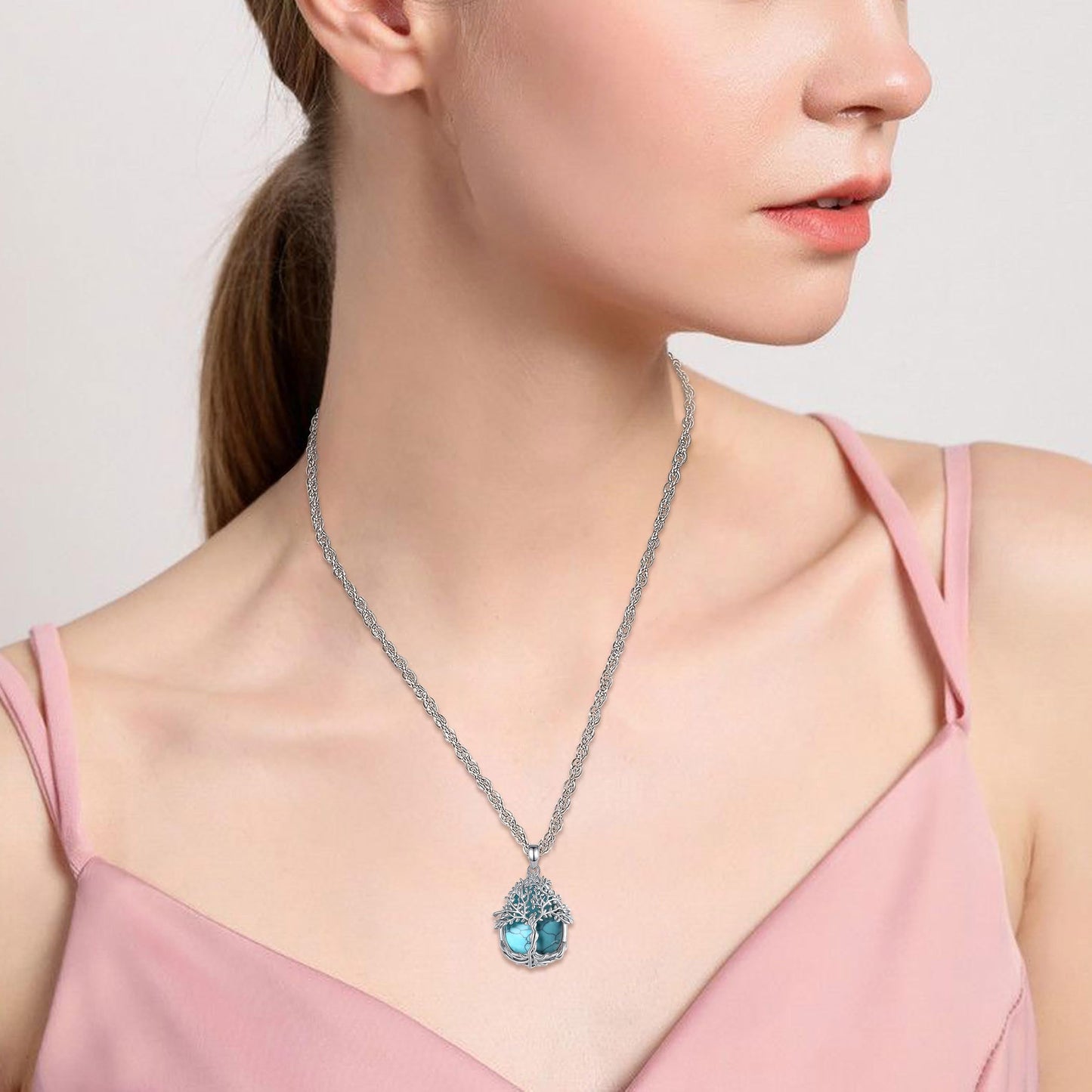 EDERSEENSUCHT - AEONSLOVE Lebensbaum Kette mit Kristall, Baum des Lebens Mondstein Halskette für Damen Türkis Amethyst Anhänger Obsidian Malachit Stein Kette Heilsteine Schmuck