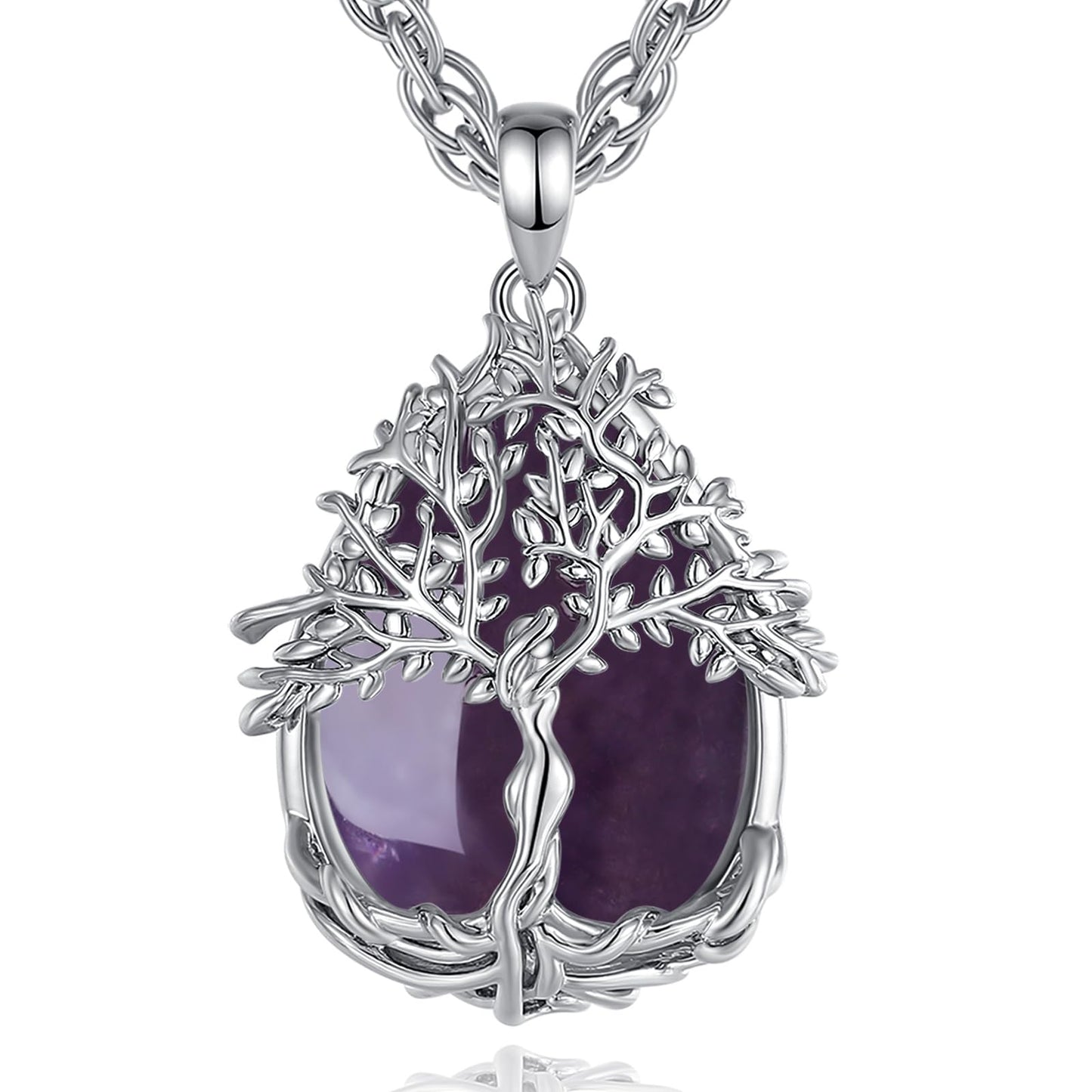 EDERSEENSUCHT - AEONSLOVE Lebensbaum Kette mit Kristall, Baum des Lebens Mondstein Halskette für Damen Türkis Amethyst Anhänger Obsidian Malachit Stein Kette Heilsteine Schmuck