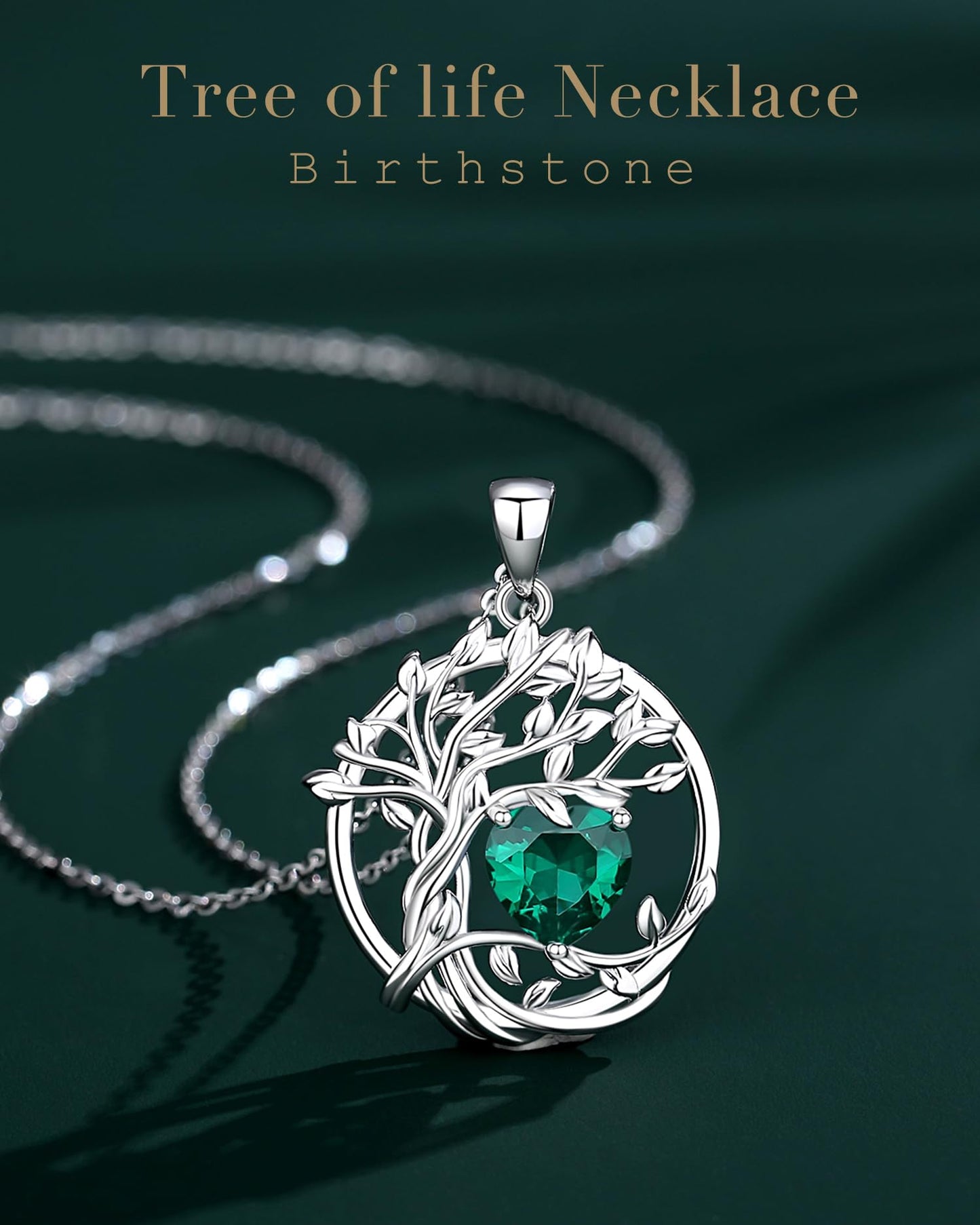Edersee Lebensbaum Birthstone Kette für Damen 925 Sterling Silber Baum des Lebens Birthstone Anhänger Halskette Schmuck Geschenke für Frauen Mädchen, Kettenlänge: 40+5 cm